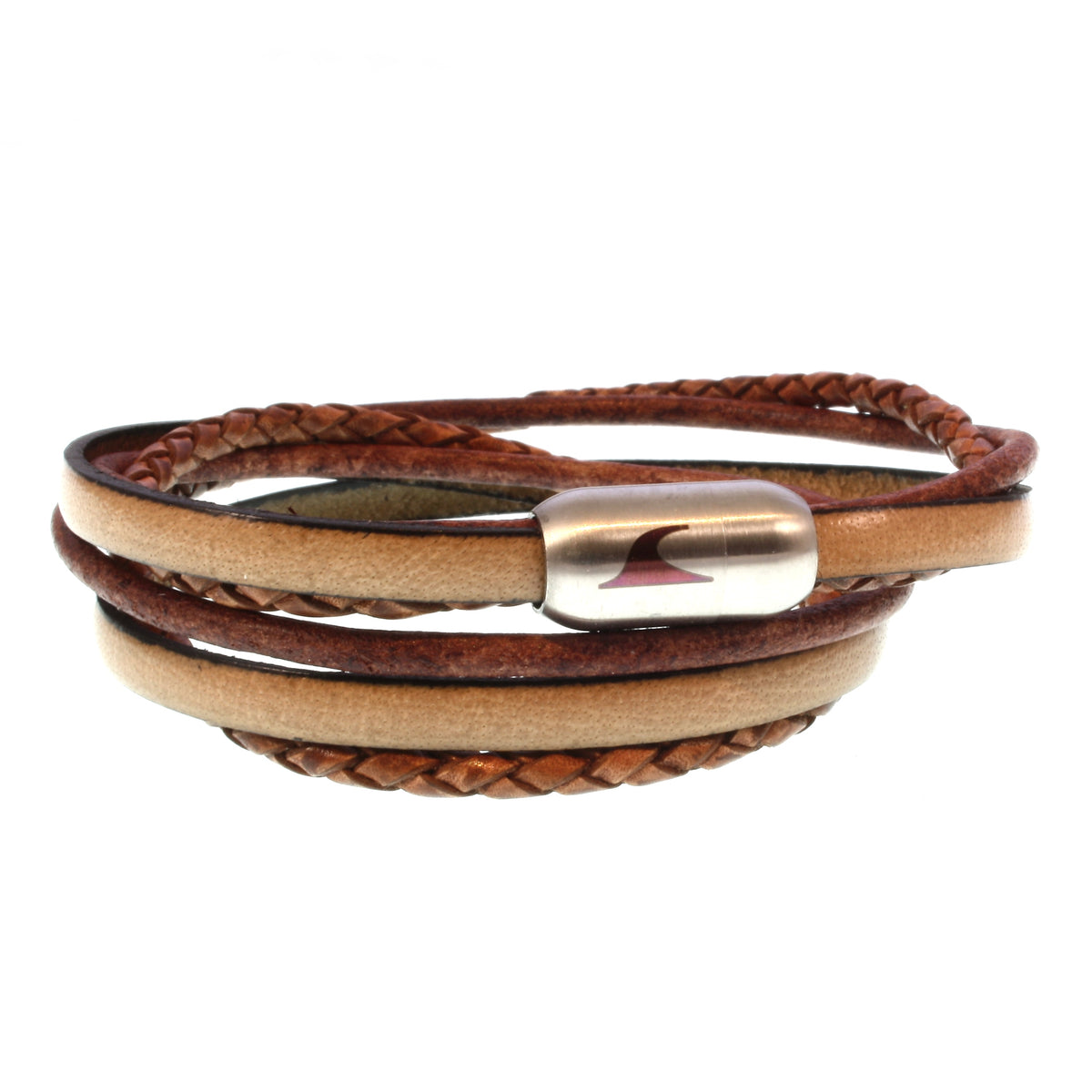 Leder-Armband-Herren-Mixed-cognac-elfenbein-rund-Edelstahlverschluss-vorn-wavepirate-shop-lf