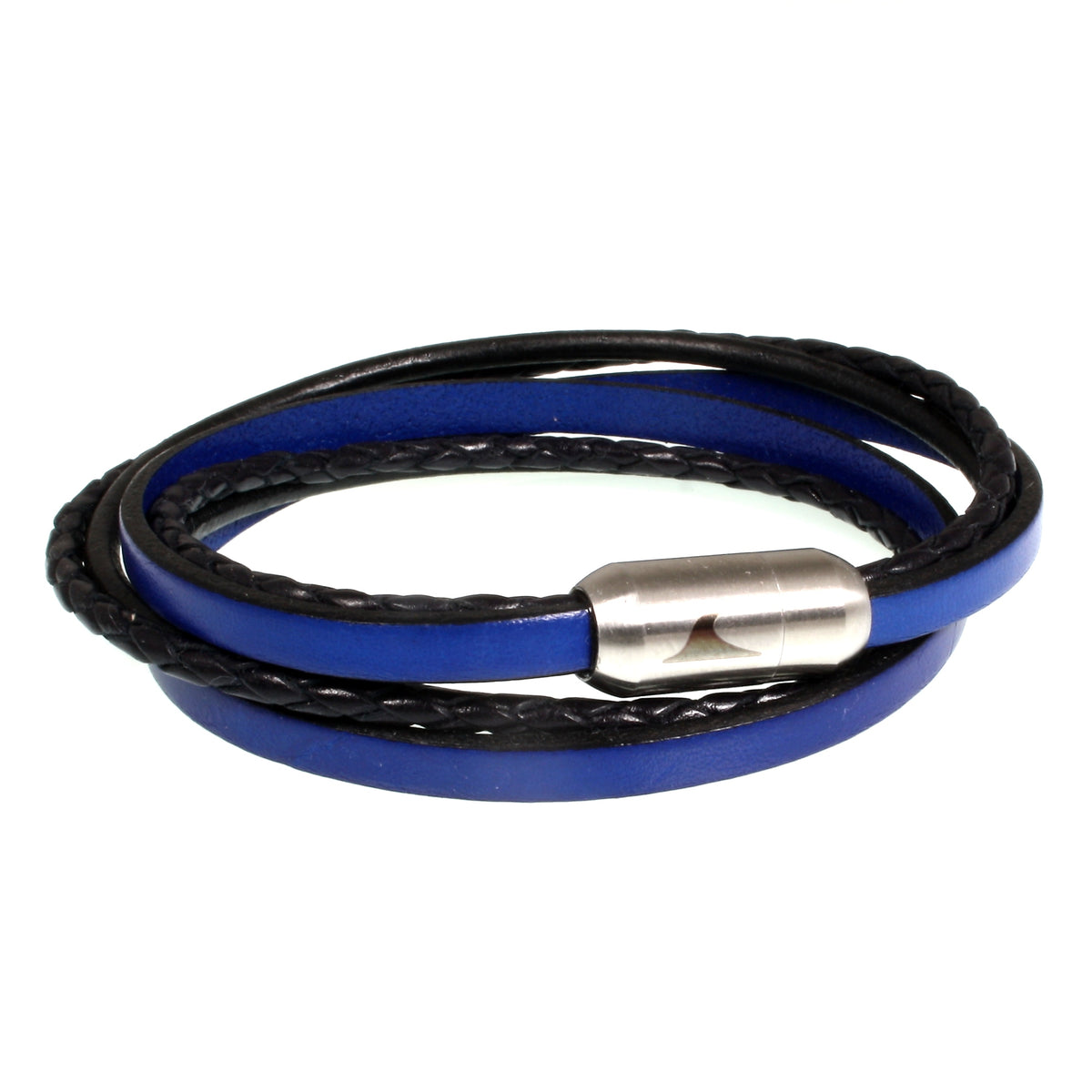 Leder-Armband-Herren-Mixed-schwarz-blau-rund-Edelstahlverschluss-vorn-wavepirate-shop-lf