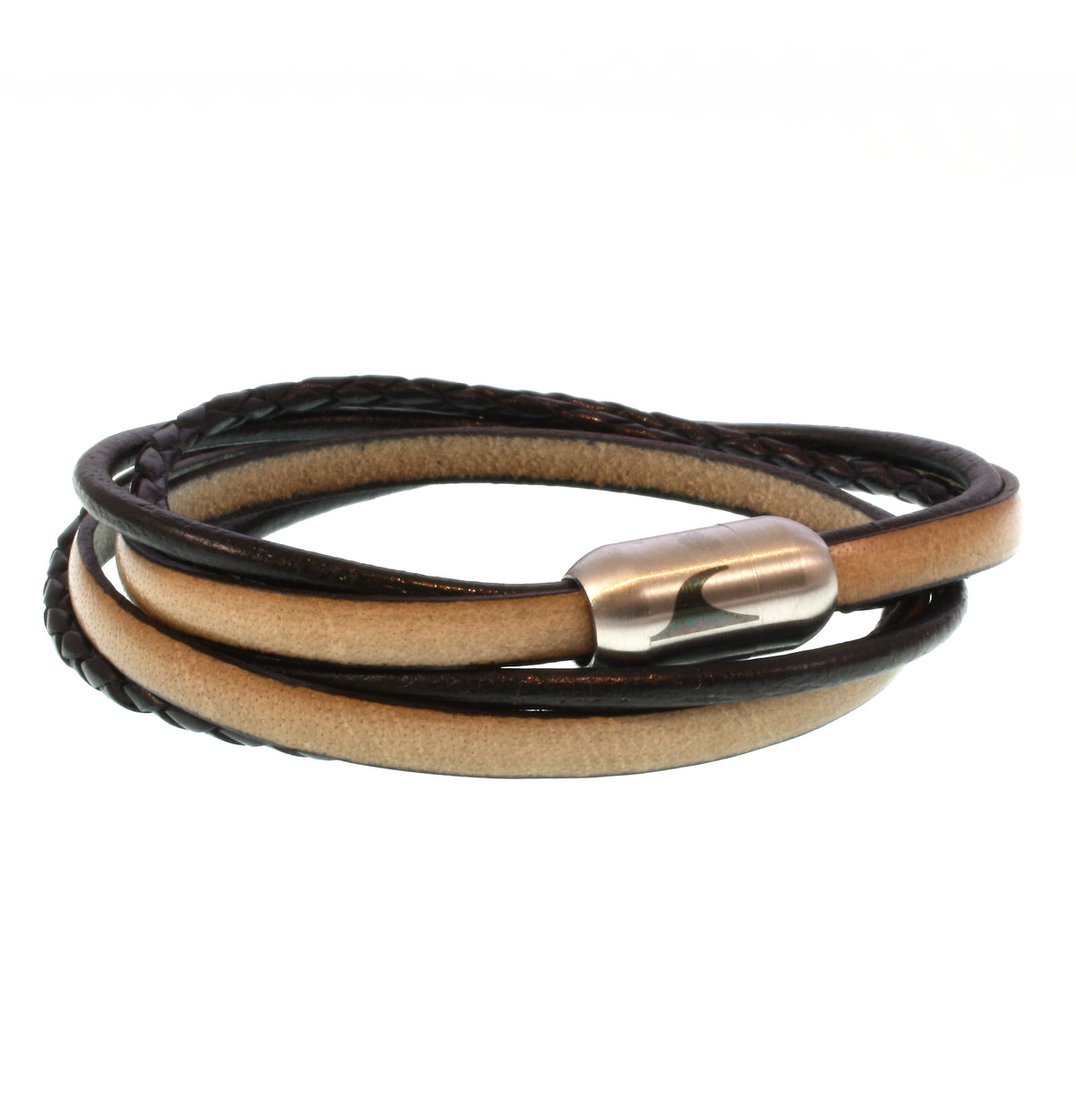 Leder-Armband-Herren-Mixed-schwarz-elfenbein-rund-Edelstahlverschluss-vorn-wavepirate-shop-lf