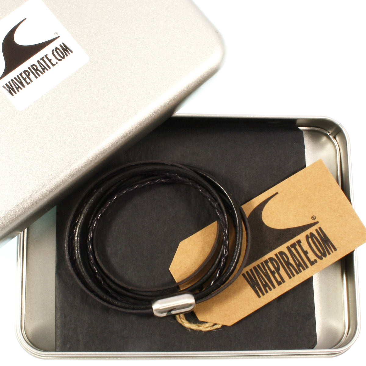 Leder-Armband-Herren-Mixed-schwarz-grau-rund-Edelstahlverschluss-geschenkverpackung-wavepirate-shop-lf