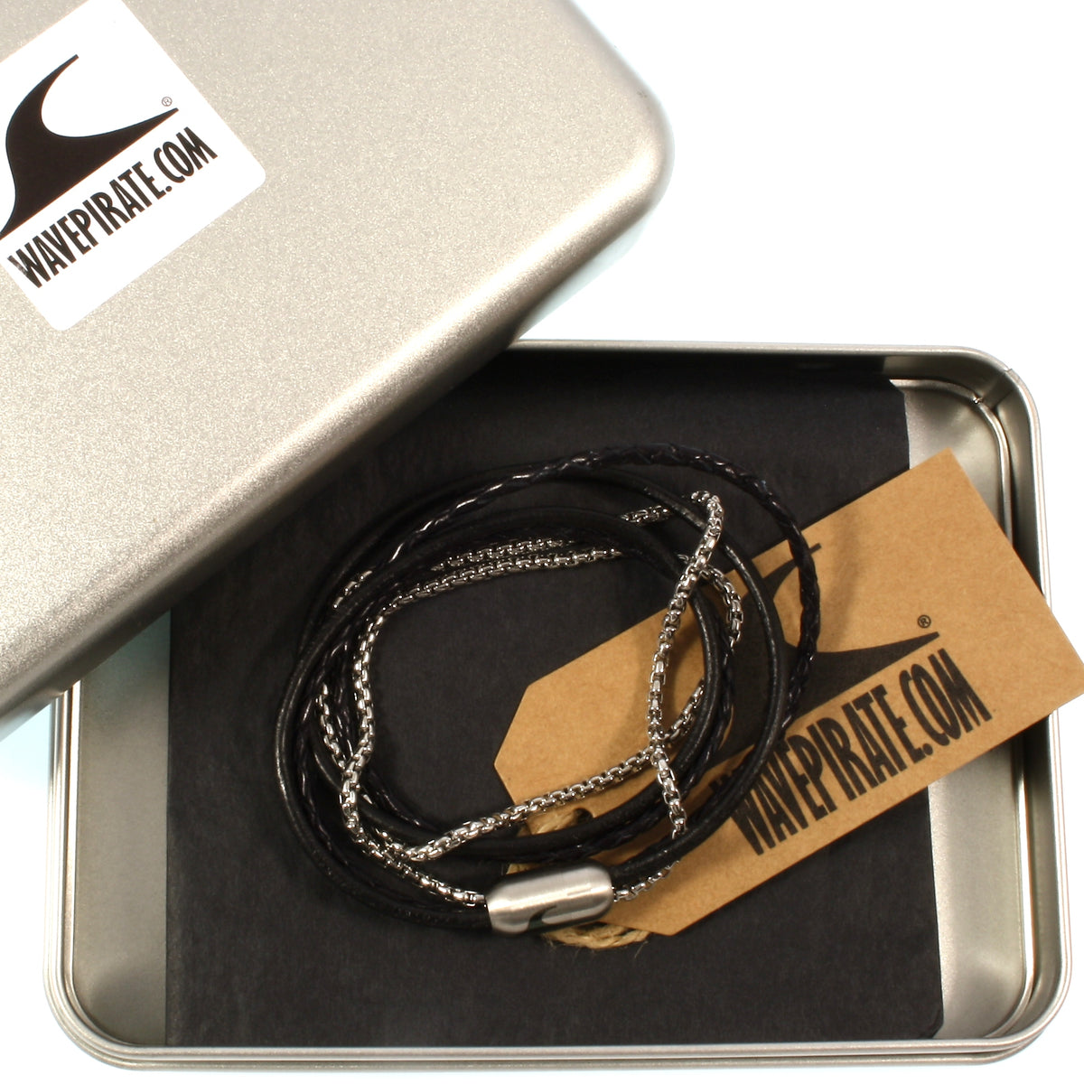 Leder-Armband-Herren-Mixed-schwarz-rund-Edelstahlverschluss-geschenkverpackung-wavepirate-shop-lrs