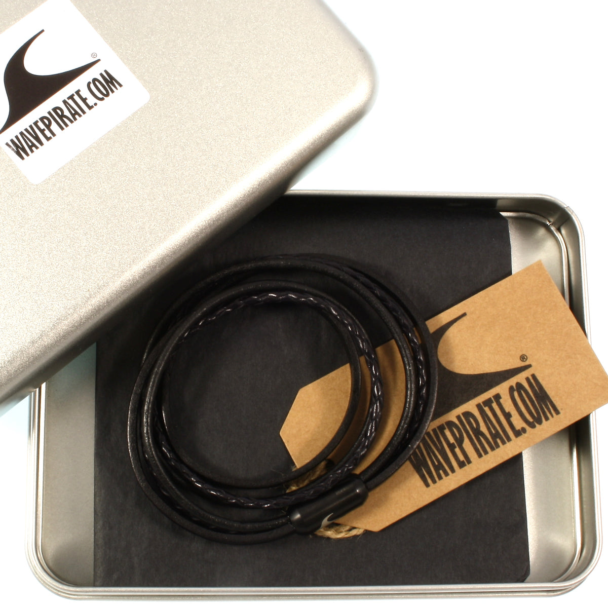 Leder-Armband-Herren-Mixed-schwarz-schwarz-rund-Edelstahlverschluss-geschenkverpackung-wavepirate-shop-lf