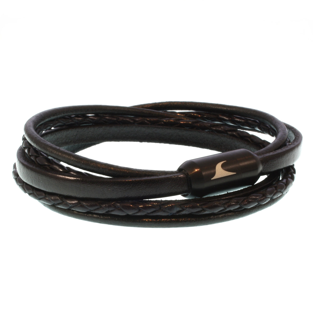 Leder-Armband-Herren-Mixed-schwarz-schwarz-rund-Edelstahlverschluss-vorn-wavepirate-shop-lf