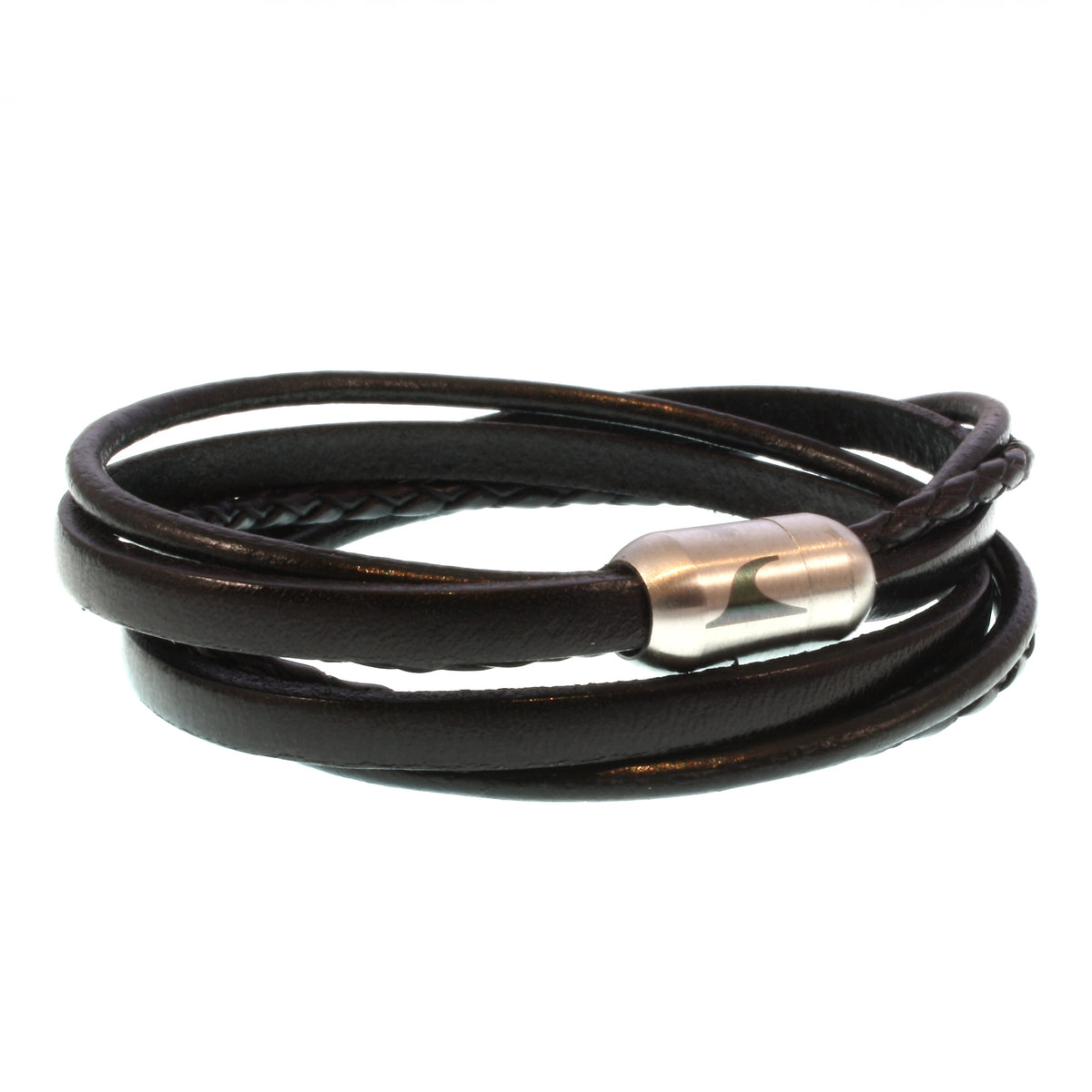 Leder-Armband-Herren-Mixed-schwarz-silber-rund-Edelstahlverschluss-vorn-wavepirate-shop-lf