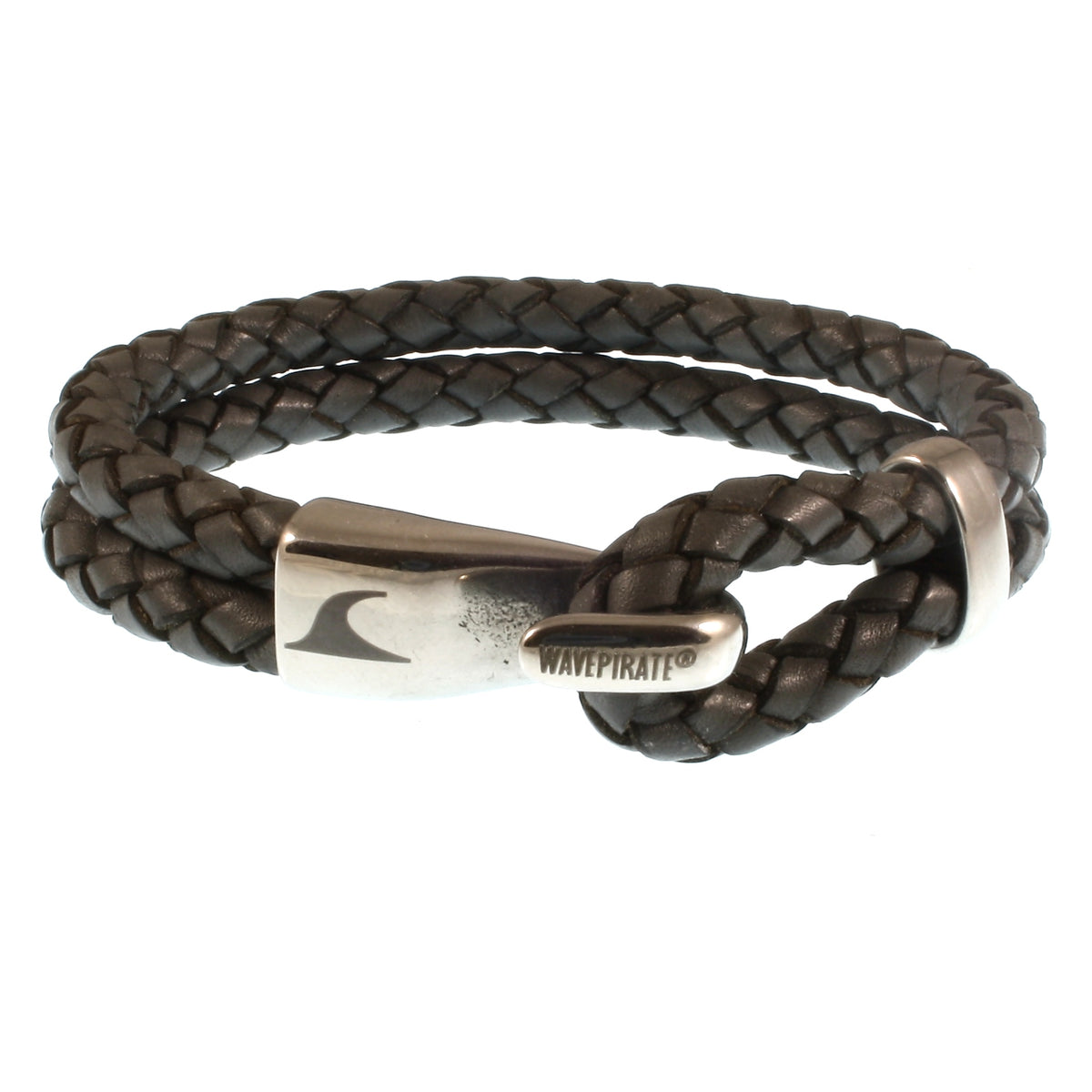 Leder-Armband-Herren-Peak-dunkelgrau-geflochten-Edelstahlverschluss-vorn-wavepirate-shop-f