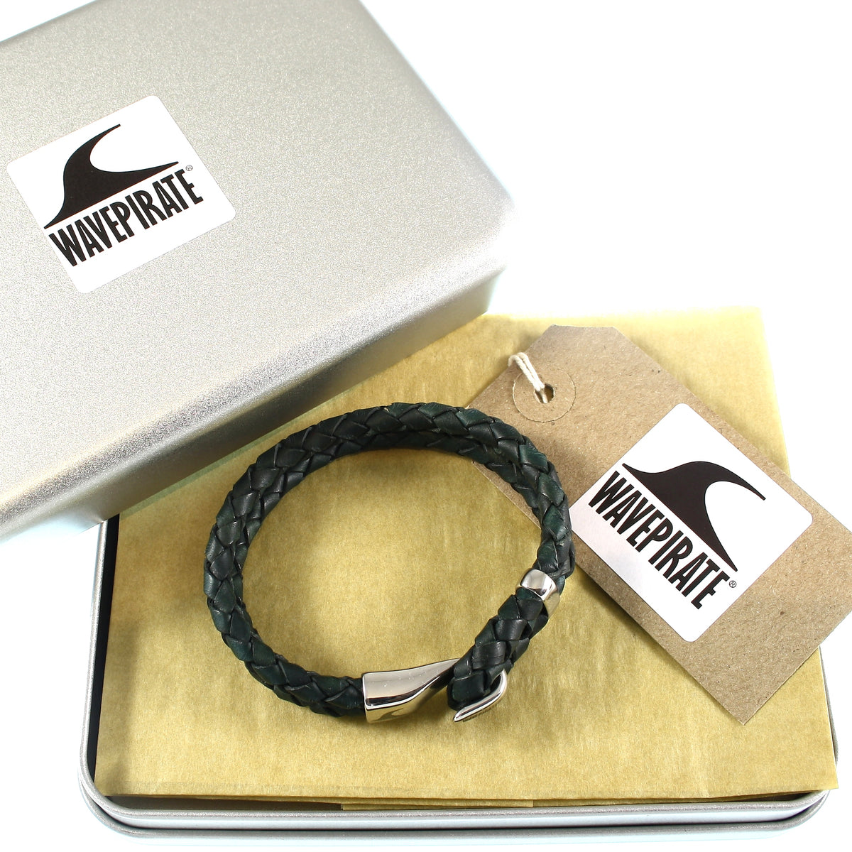 Leder-Armband-Herren-Peak-gruen-geflochten-Edelstahlverschluss-geschenkverpackung-wavepirate-shop-f