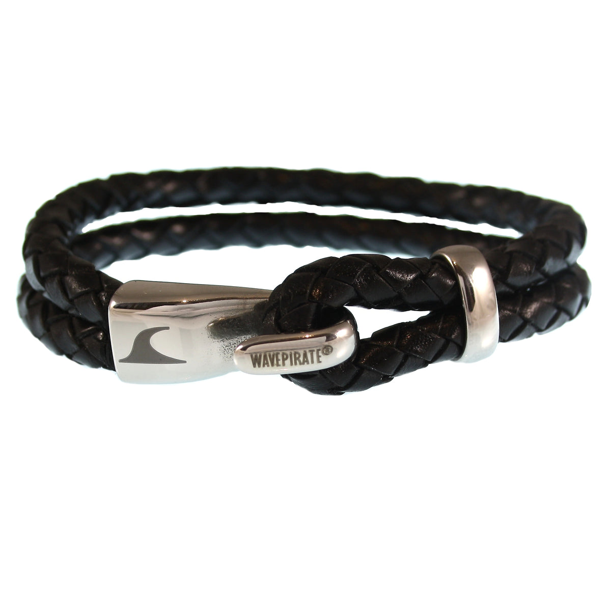 Leder-Armband-Herren-Peak-schwarz-geflochten-Edelstahlverschluss-vorn-wavepirate-shop-f