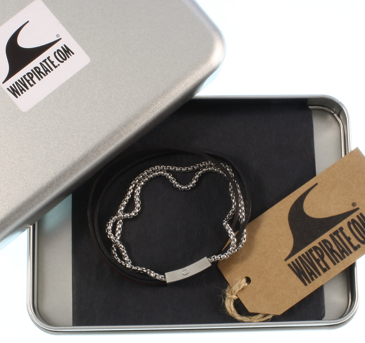 Leder-Armband-Herren-Rex-edelstahlkette-anthrazit-flach-Edelstahlverschluss-geschenkbox-wavepirate-shop