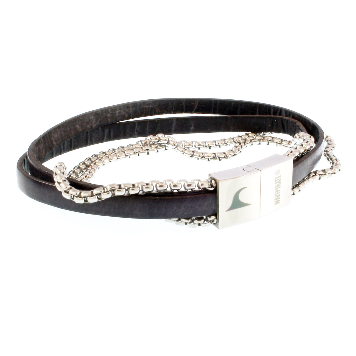 Leder-Armband-Herren-Rex-edelstahlkette-anthrazit-flach-Edelstahlverschluss-vorn-wavepirate-shop