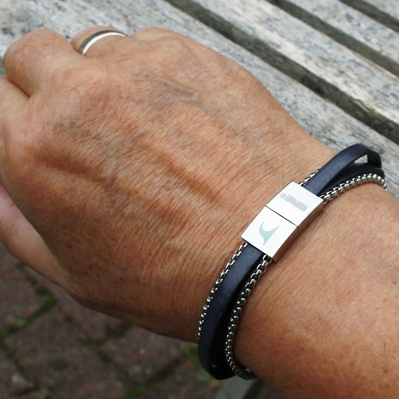 Leder-Armband-Herren-Rex-edelstahlkette-anthrazit-grau-flach-Edelstahlverschluss-getragen-wavepirate-shop-2