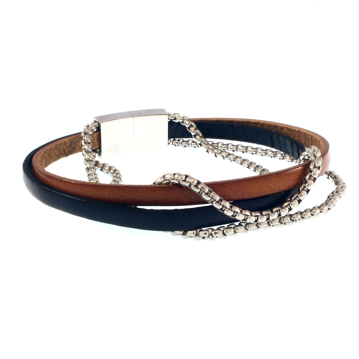 Leder-Armband-Herren-Rex-edelstahlkette-cognac-navy-flach-Edelstahlverschluss-hinten-wavepirate-shop