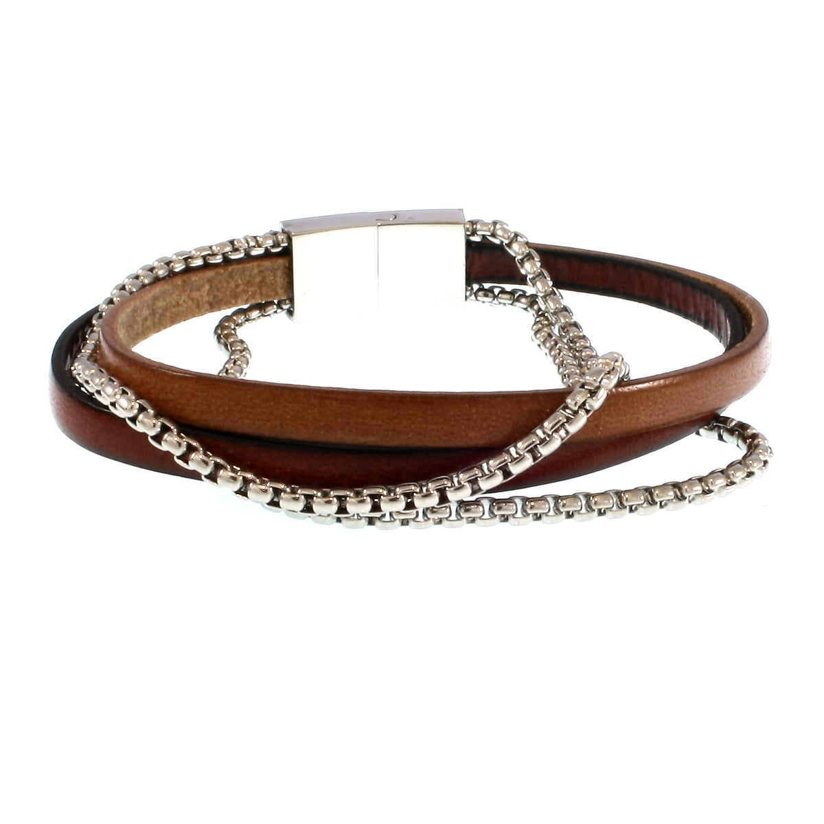 Leder-Armband-Herren-Rex-edelstahlkette-mahagoni-cognac-flach-Edelstahlverschluss-hinten-wavepirate-shop