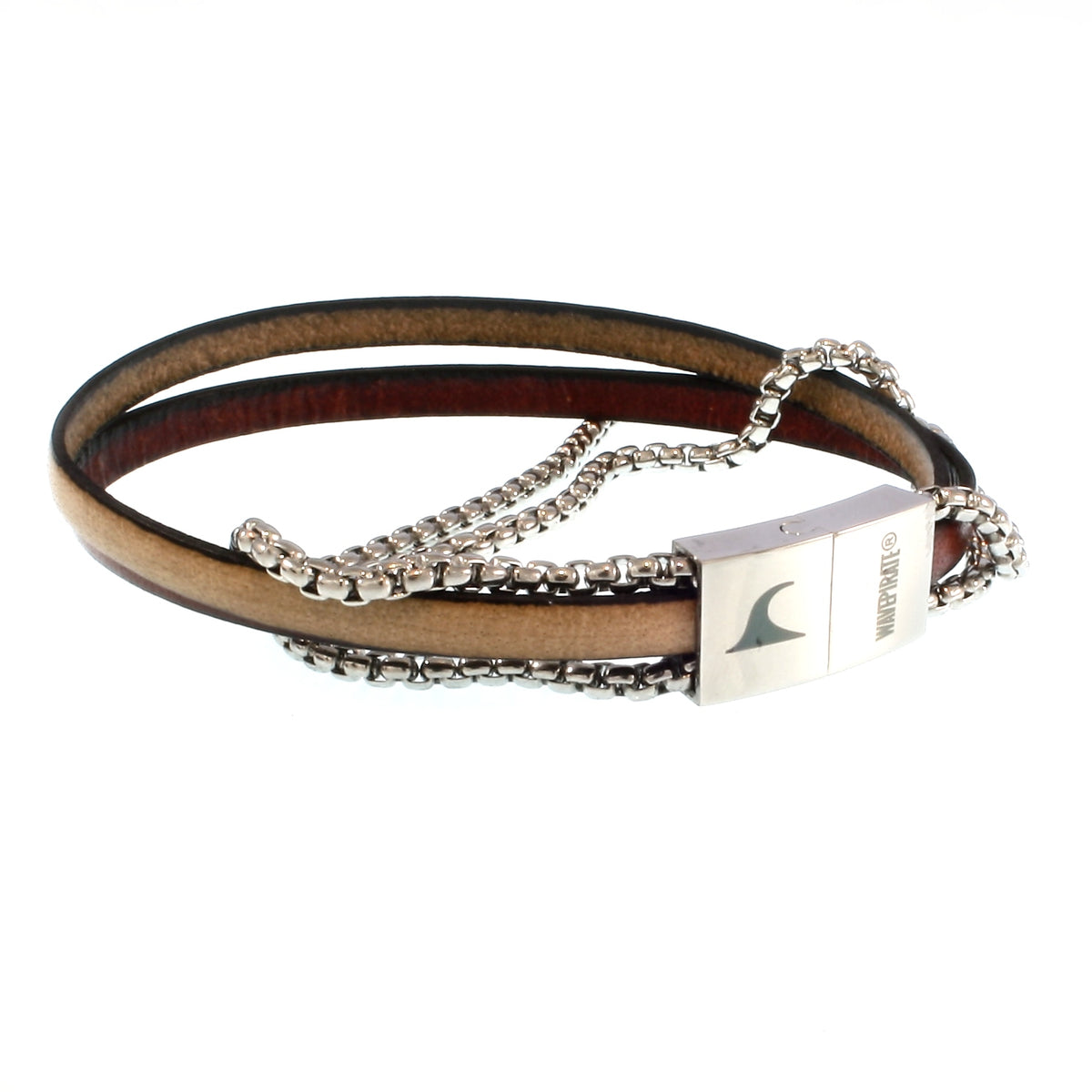 Leder-Armband-Herren-Rex-edelstahlkette-mahagoni-elfenbein-flach-Edelstahlverschluss-vorn-wavepirate-shop