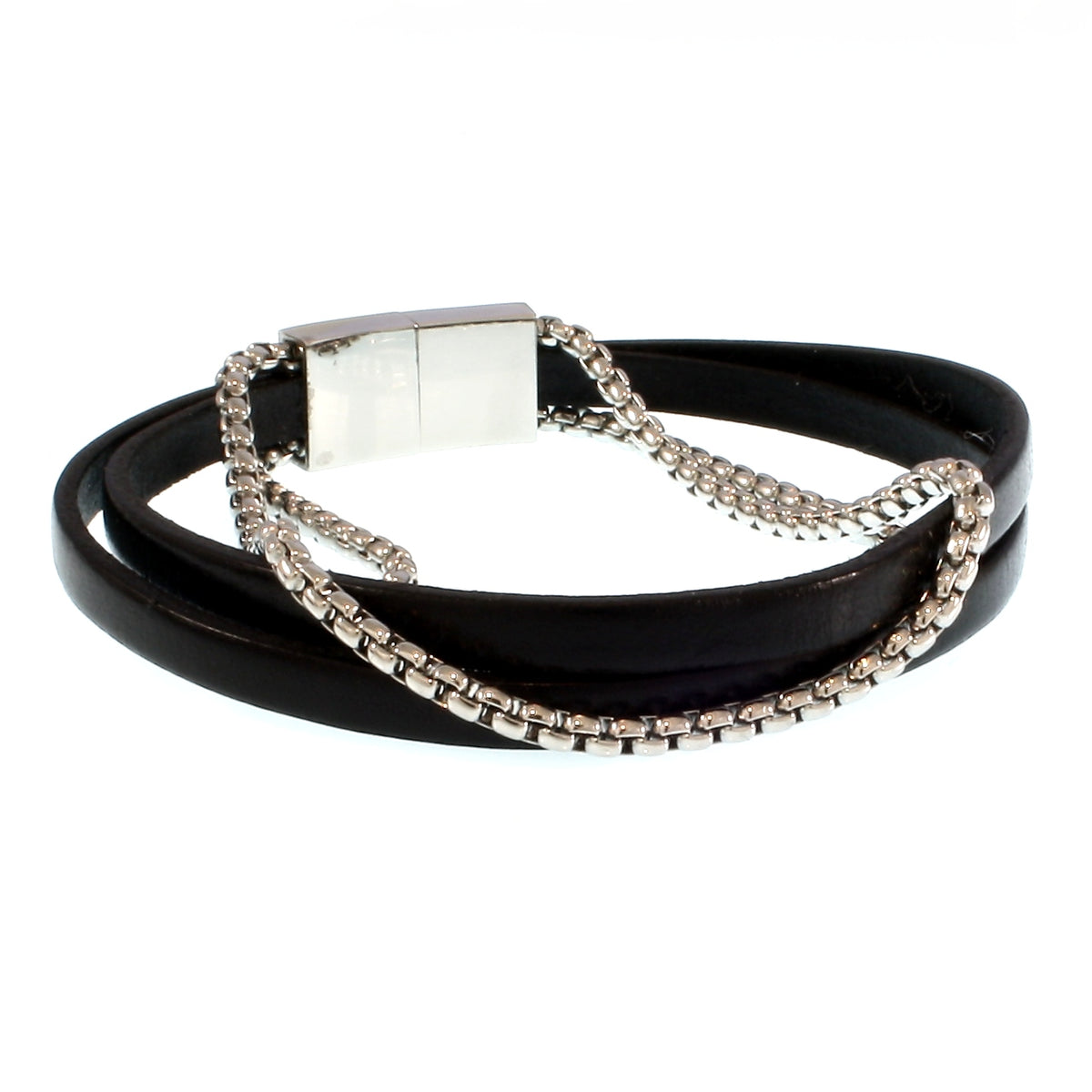 Leder-Armband-Herren-Rex-edelstahlkette-schwarz-flach-Edelstahlverschluss-hinten-wavepirate-shop