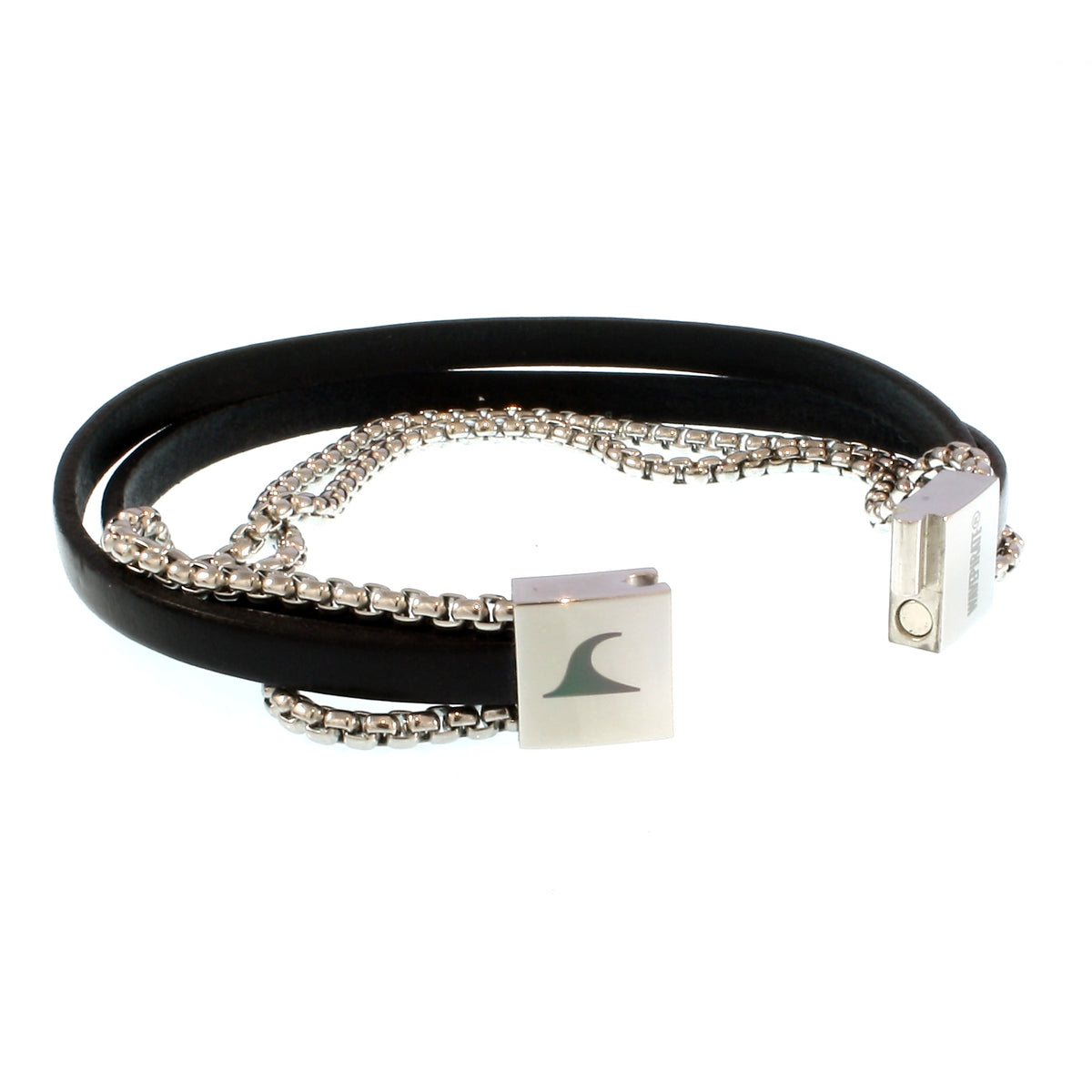Leder-Armband-Herren-Rex-edelstahlkette-schwarz-flach-Edelstahlverschluss-offen-wavepirate-shop