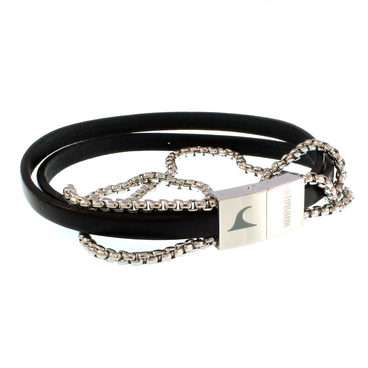 Leder-Armband-Herren-Rex-edelstahlkette-schwarz-flach-Edelstahlverschluss-vorn-wavepirate-shop