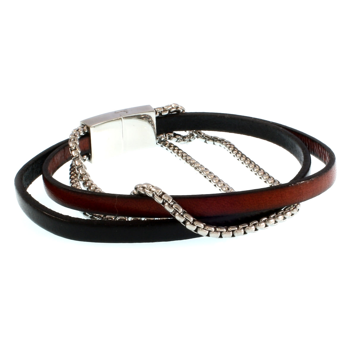 Leder-Armband-Herren-Rex-edelstahlkette-schwarz-mahagoni-flach-Edelstahlverschluss-hinten-wavepirate-shop
