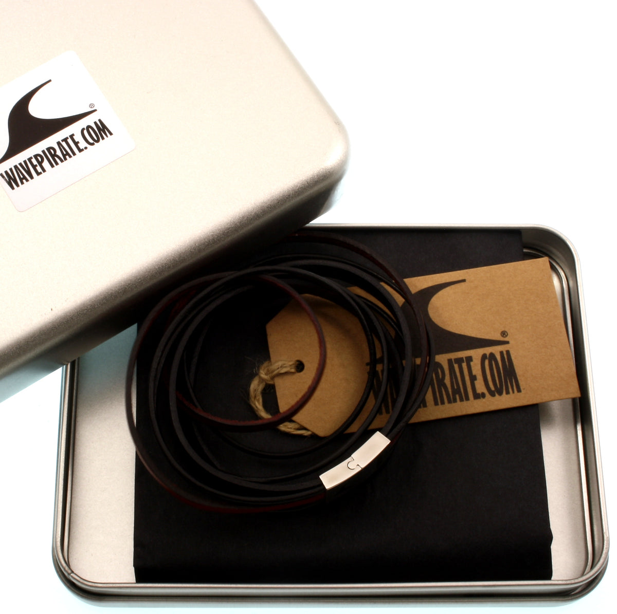 Leder-Armband-Herren-Rockstar-schwarz-mahagoni-flach-Edelstahlverschluss-geschenkverpackung-wavepirate-shop