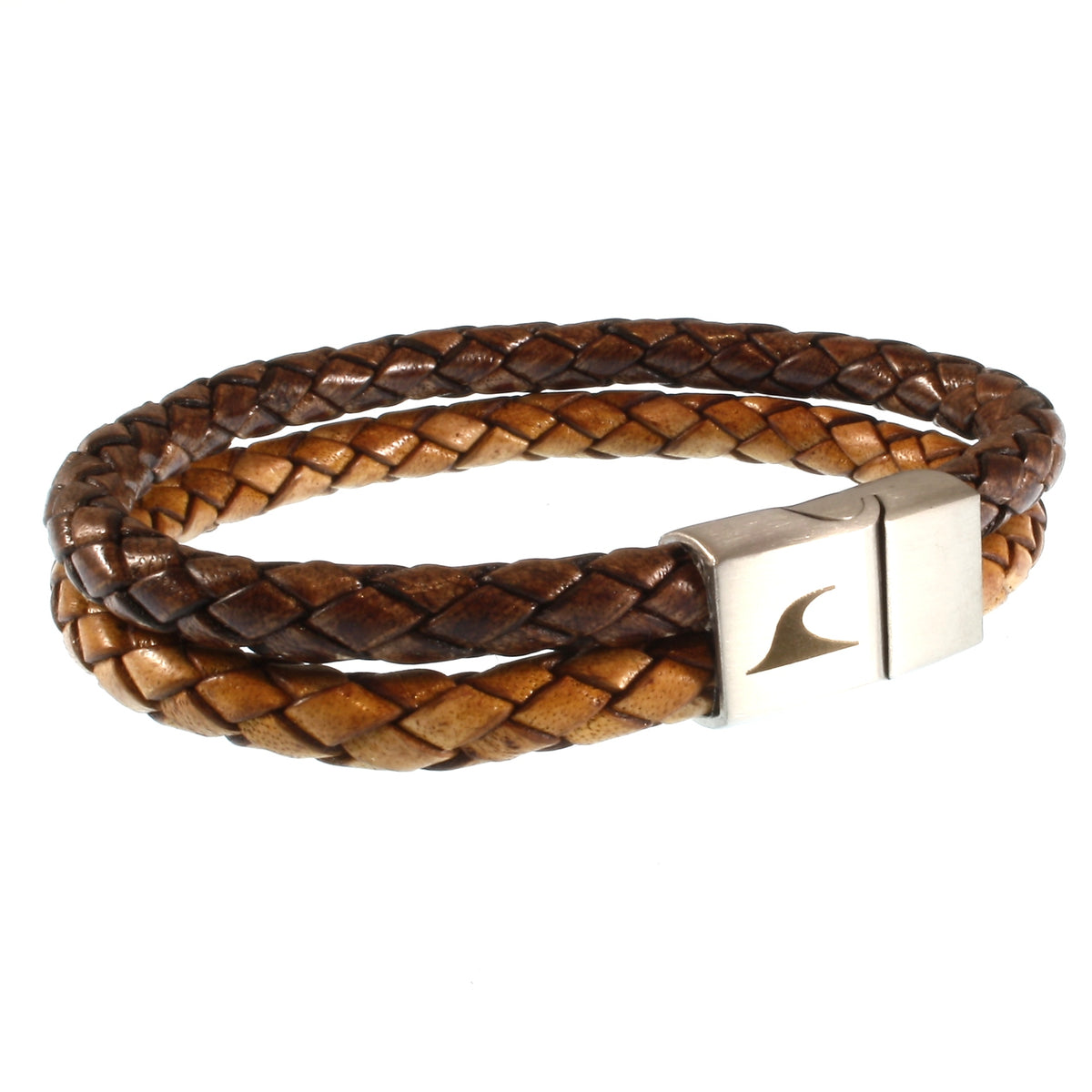 Leder-Armband-Herren-Tarifa-braun-cognac-geflochten-Edelstahlverschluss-vorn-wavepirate-shop-f