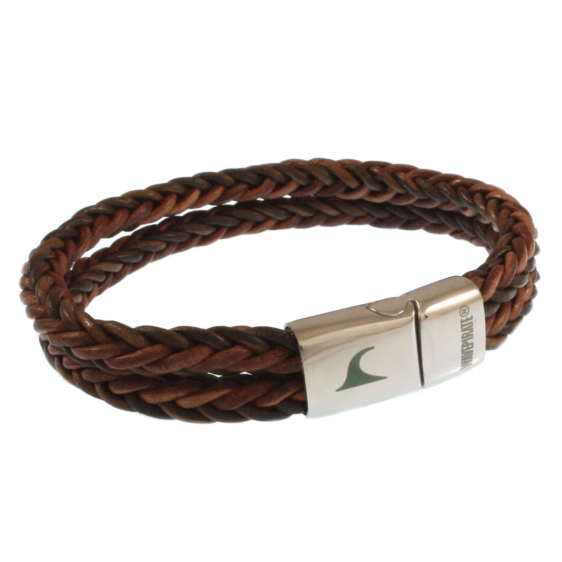 Leder-Armband-Herren-Tarifa-braun-geflochten-Edelstahlverschluss-vorn-wavepirate-shop-z8
