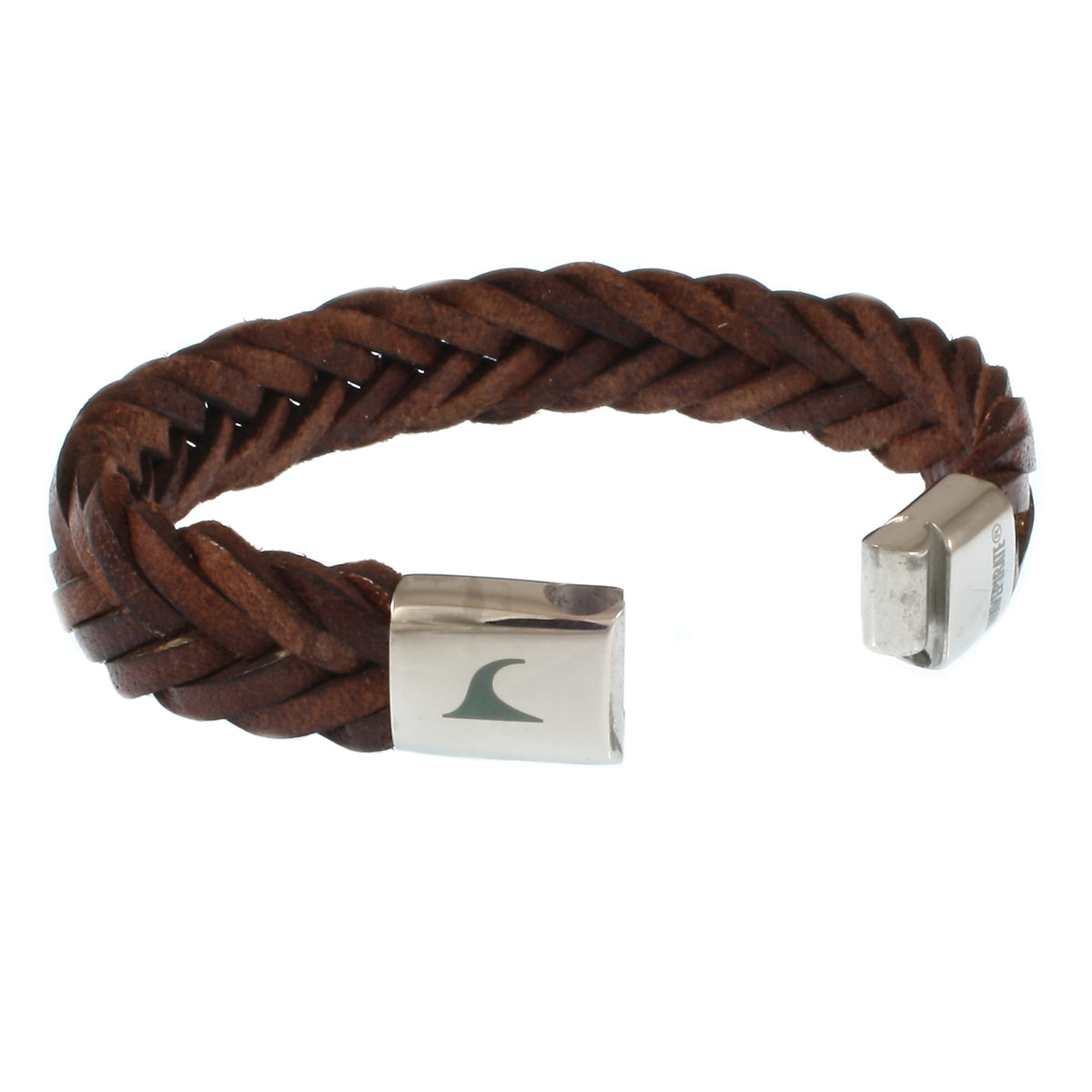 Leder-Armband-Herren-Tarifa-braun-geflochten-flach-Edelstahlverschluss-offen-wavepirate-shop-f15
