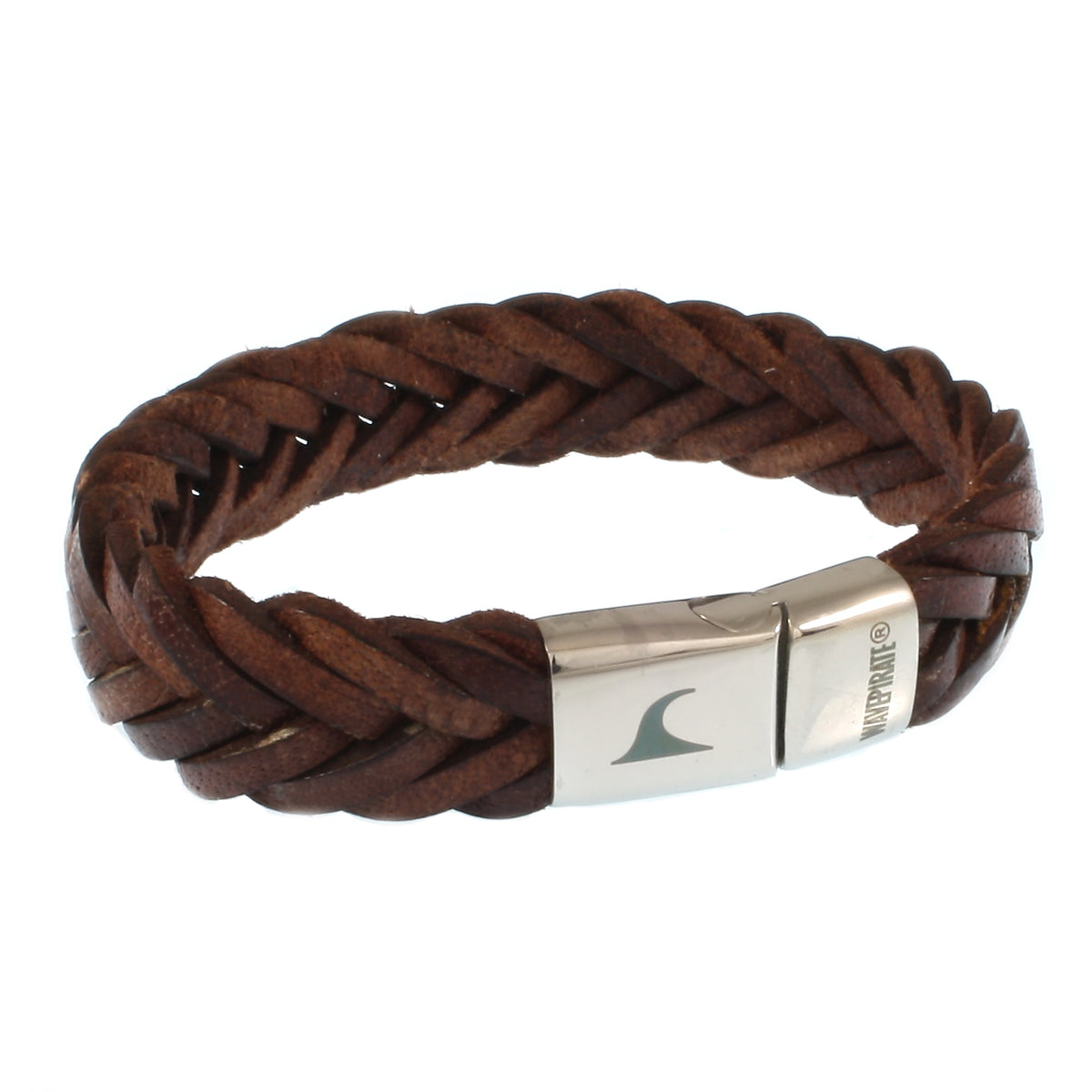 Leder-Armband-Herren-Tarifa-braun-geflochten-flach-Edelstahlverschluss-vorn-wavepirate-shop-f15