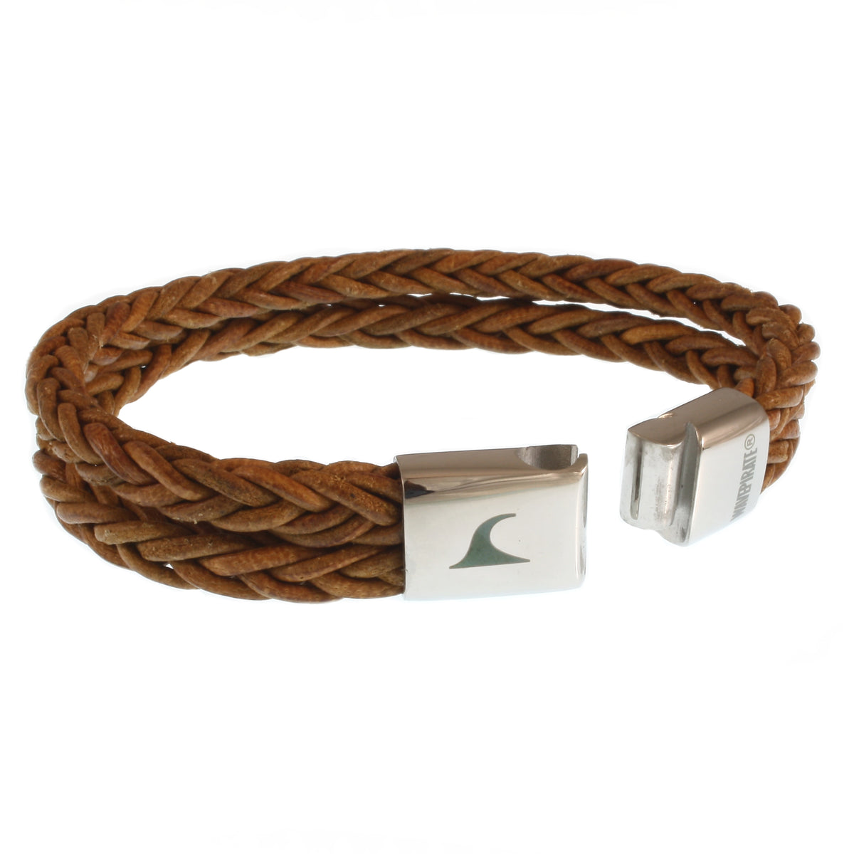 Leder-Armband-Herren-Tarifa-cognac-geflochten-Edelstahlverschluss-offen-wavepirate-shop-z8