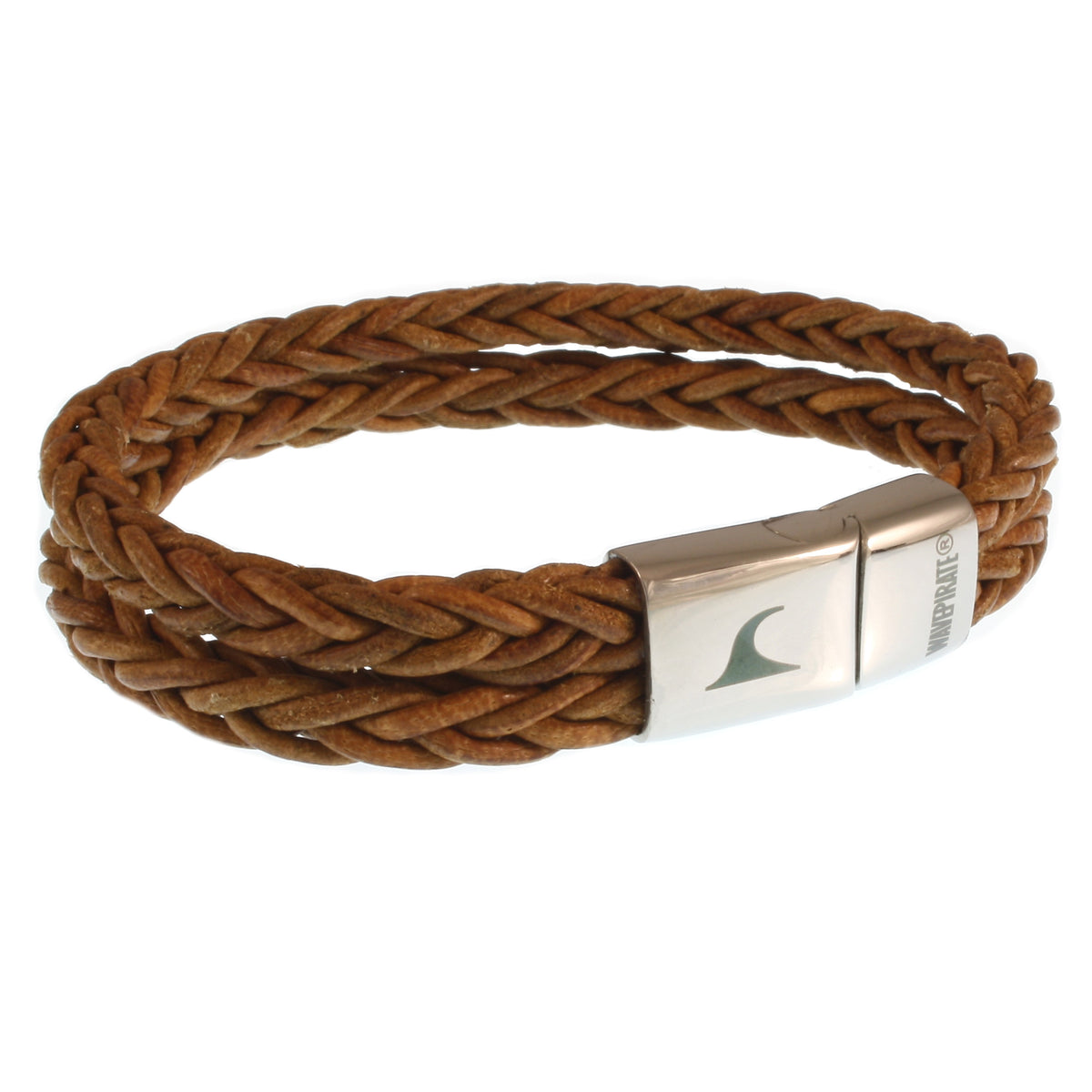 Leder-Armband-Herren-Tarifa-cognac-geflochten-Edelstahlverschluss-vorn-wavepirate-shop-z8