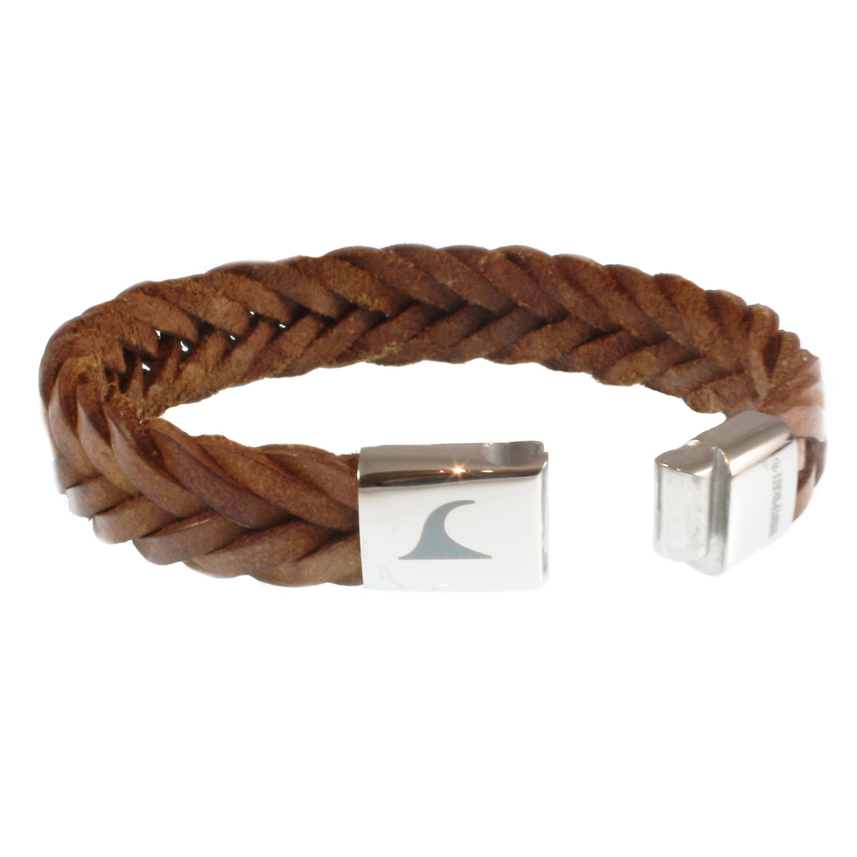 Leder-Armband-Herren-Tarifa-cognac-geflochten-flach-Edelstahlverschluss-offen-wavepirate-shop-f15