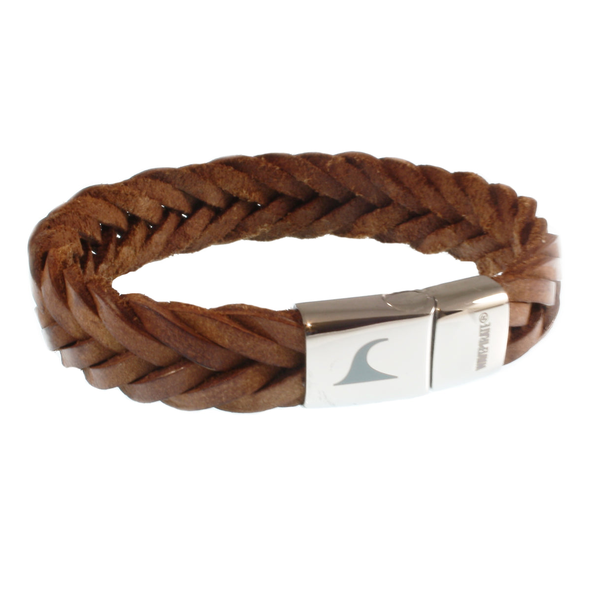 Leder-Armband-Herren-Tarifa-cognac-geflochten-flach-Edelstahlverschluss-vorn-wavepirate-shop-f15