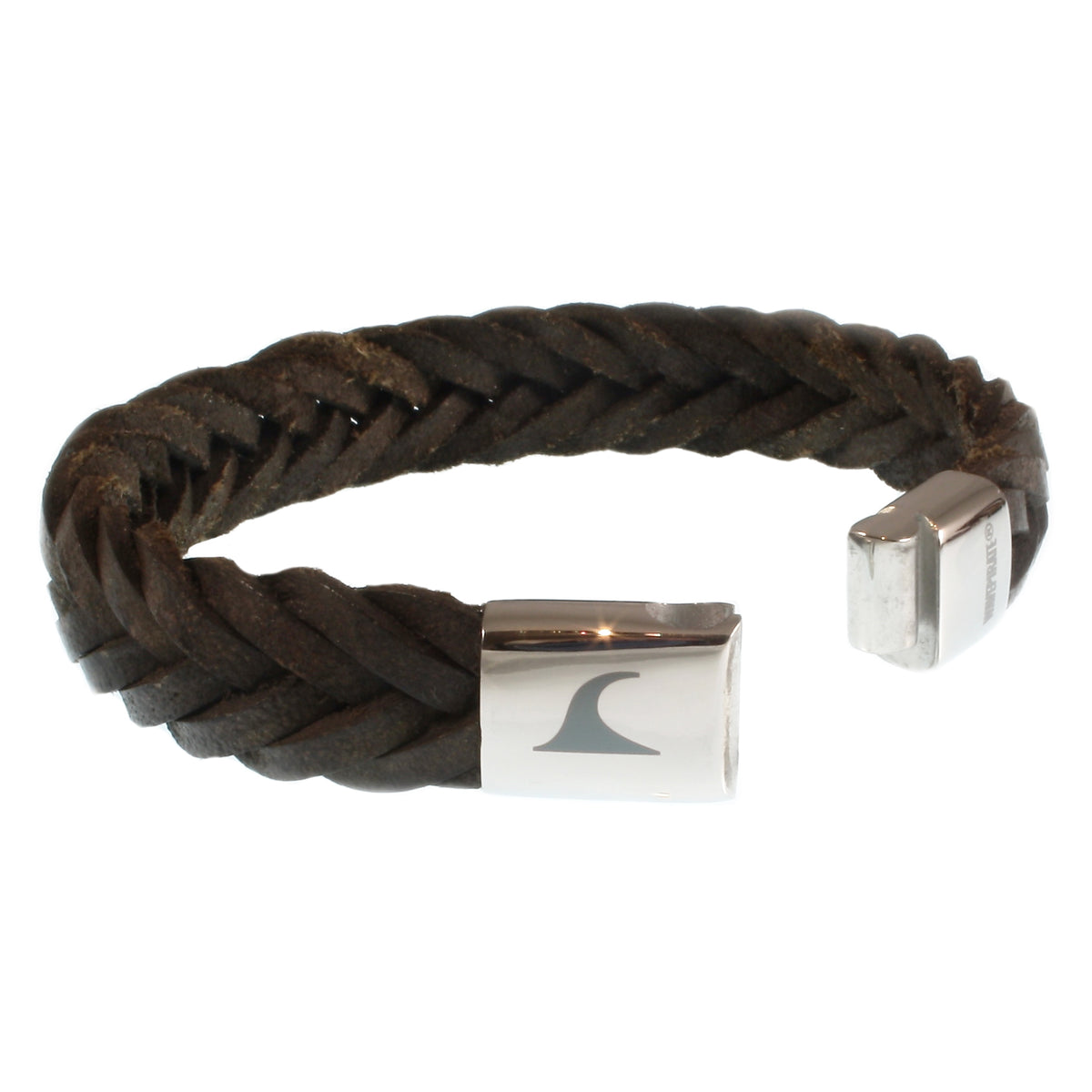 Leder-Armband-Herren-Tarifa-dunkelbraun-geflochten-flach-Edelstahlverschluss-offen-wavepirate-shop-f15