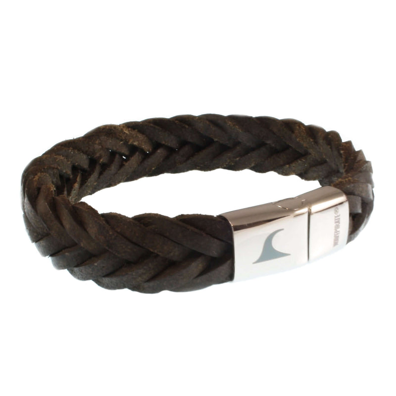 Leder-Armband-Herren-Tarifa-dunkelbraun-geflochten-flach-Edelstahlverschluss-vorn-wavepirate-shop-f15