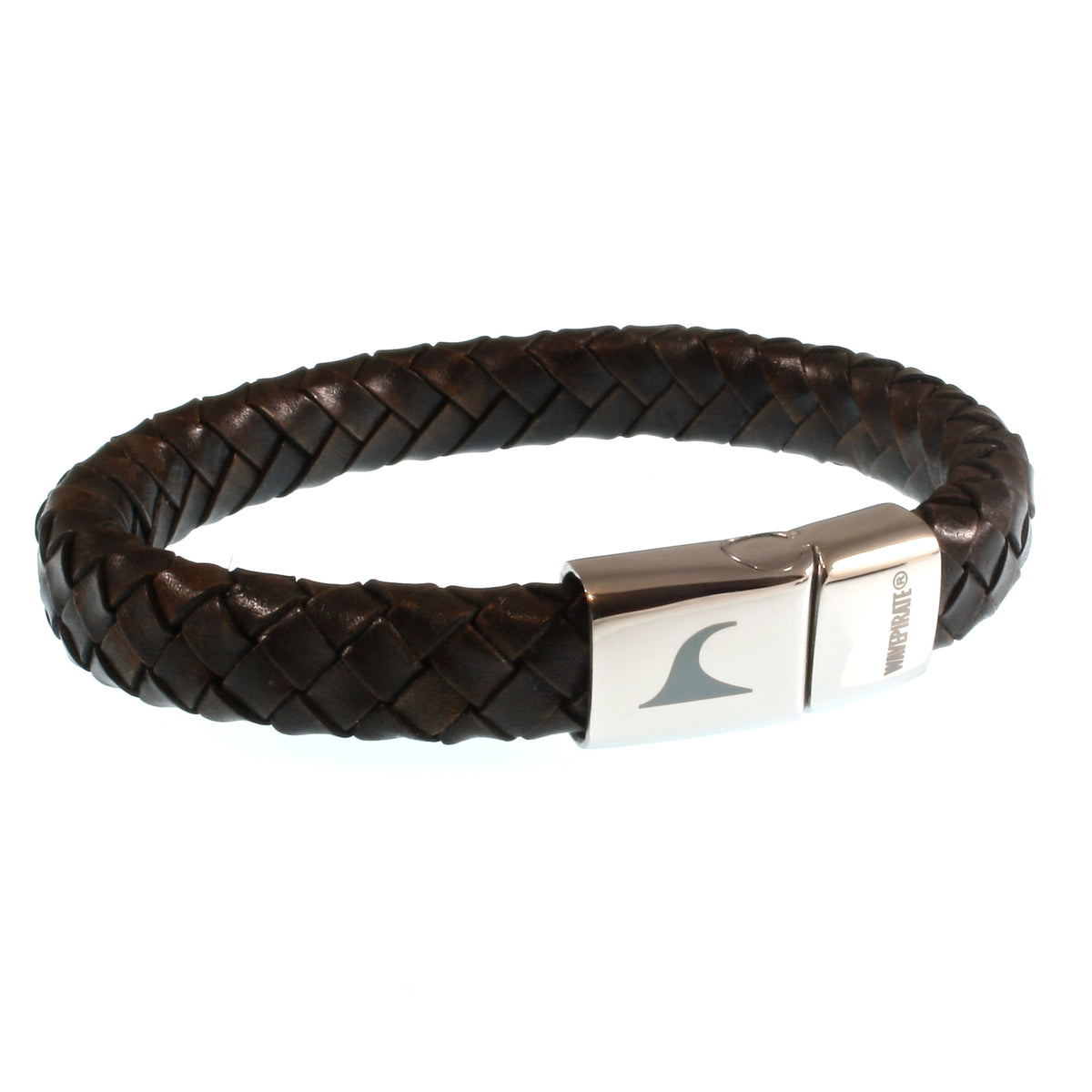 Leder-Armband-Herren-Tarifa-dunkelbraun-geflochten-oval-Edelstahlverschluss-vorn-wavepirate-shop-ov