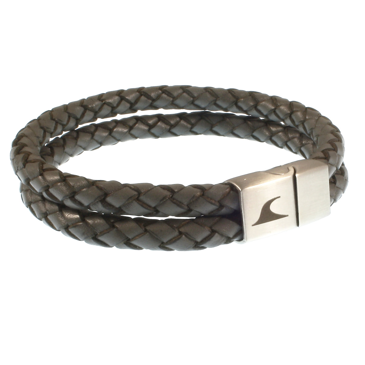 Leder-Armband-Herren-Tarifa-dunkelgrau-geflochten-Edelstahlverschluss-vorn-wavepirate-shop-f