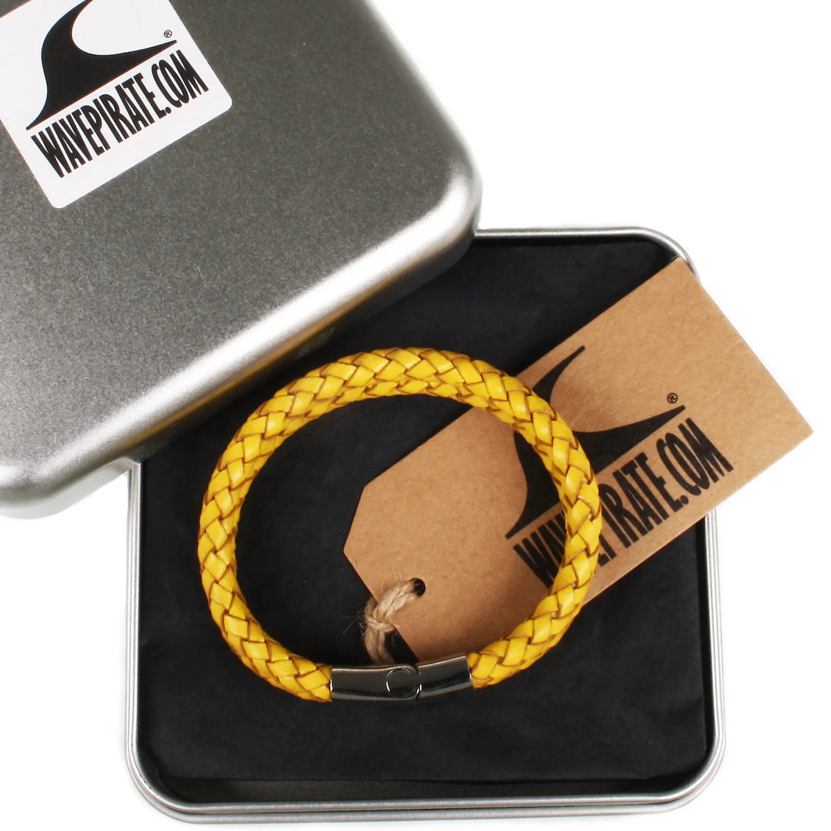 Leder-Armband-Herren-Tarifa-gelb-geflochten-Edelstahlverschluss-geschenkbox-wavepirate-shop-f1
