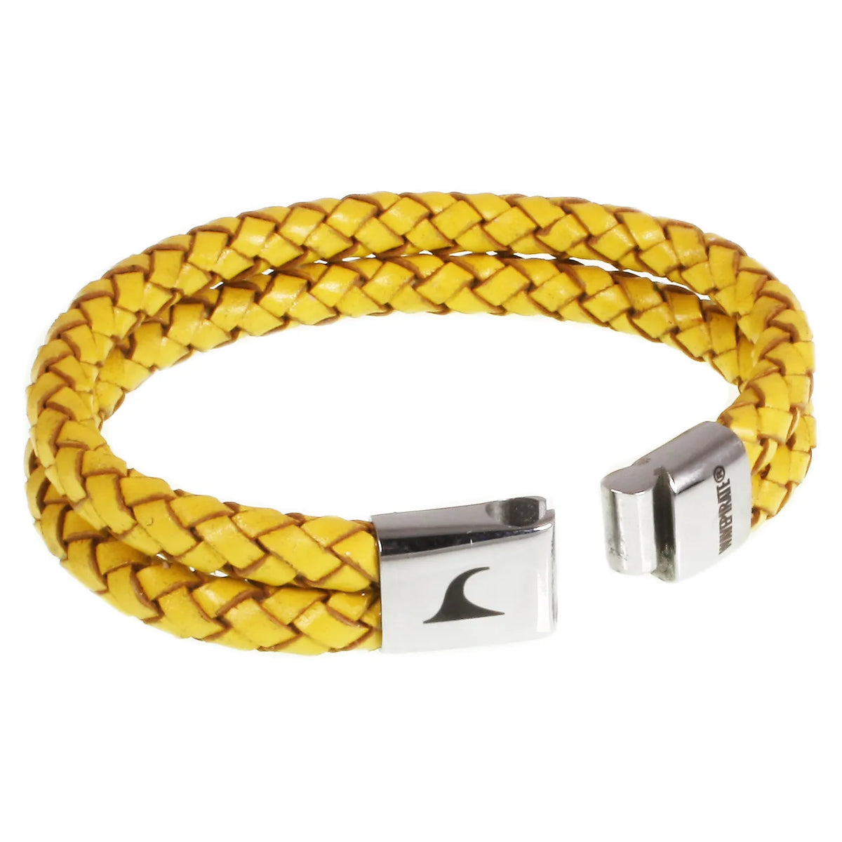 Leder-Armband-Herren-Tarifa-gelb-geflochten-Edelstahlverschluss-offen-wavepirate-shop-f1
