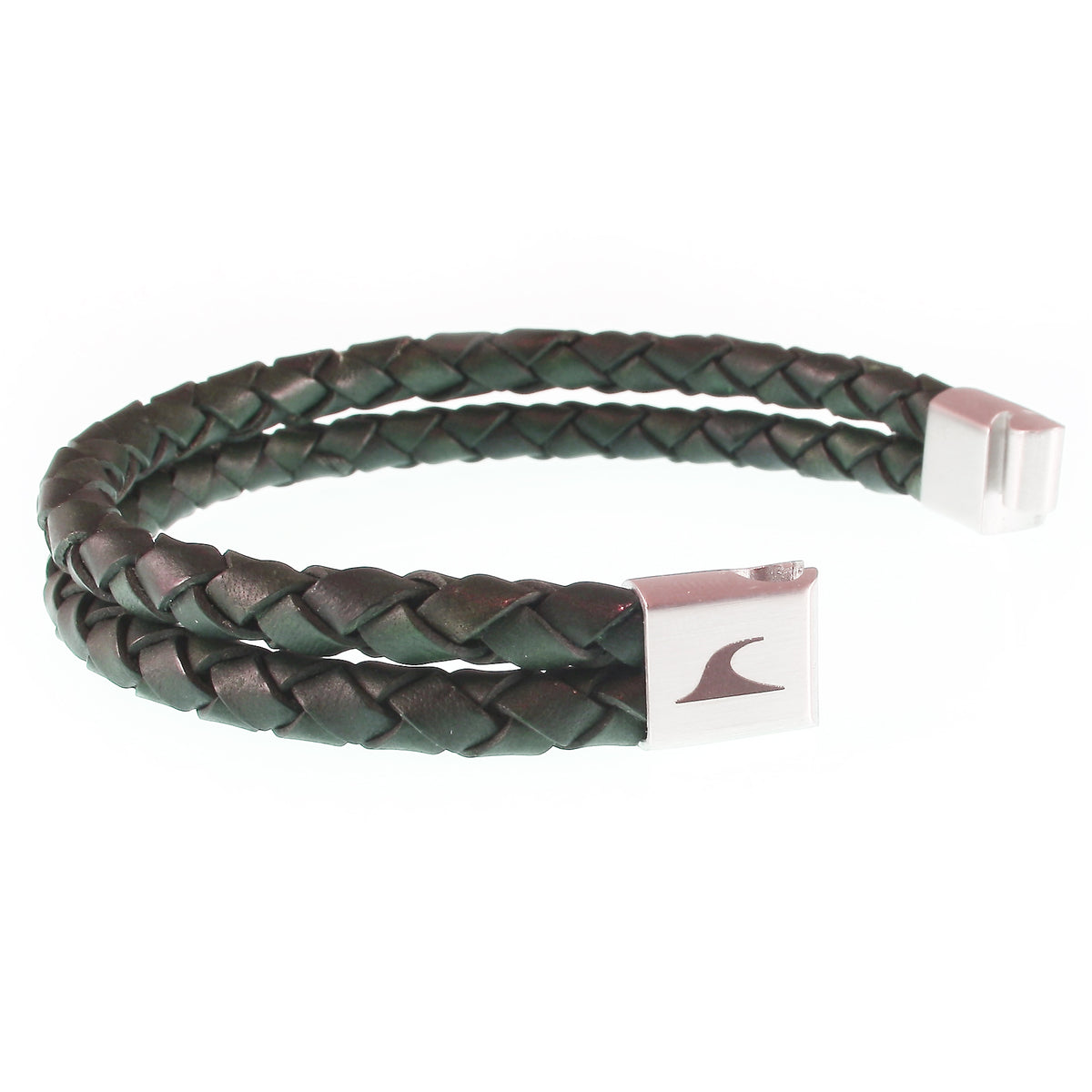 Leder-Armband-Herren-Tarifa-gruen-geflochten-Edelstahlverschluss-offen-wavepirate-shop-f