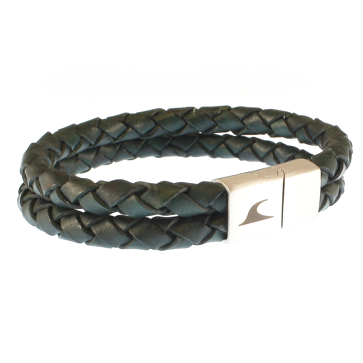 Leder-Armband-Herren-Tarifa-gruen-geflochten-Edelstahlverschluss-vorn-wavepirate-shop-f