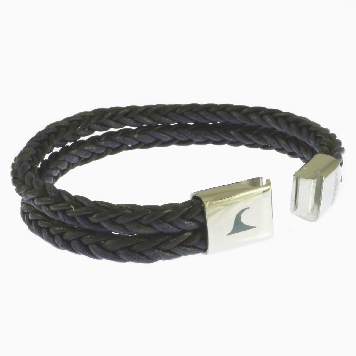 Leder-Armband-Herren-Tarifa-schwarz-blau-geflochten-Edelstahlverschluss-offen-wavepirate-shop-z8