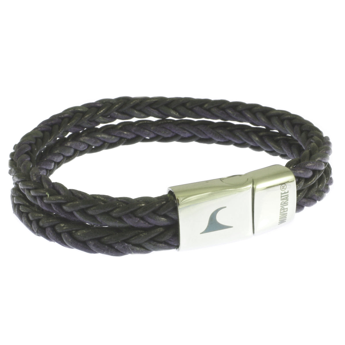Leder-Armband-Herren-Tarifa-schwarz-blau-geflochten-Edelstahlverschluss-vorn-wavepirate-shop-z8