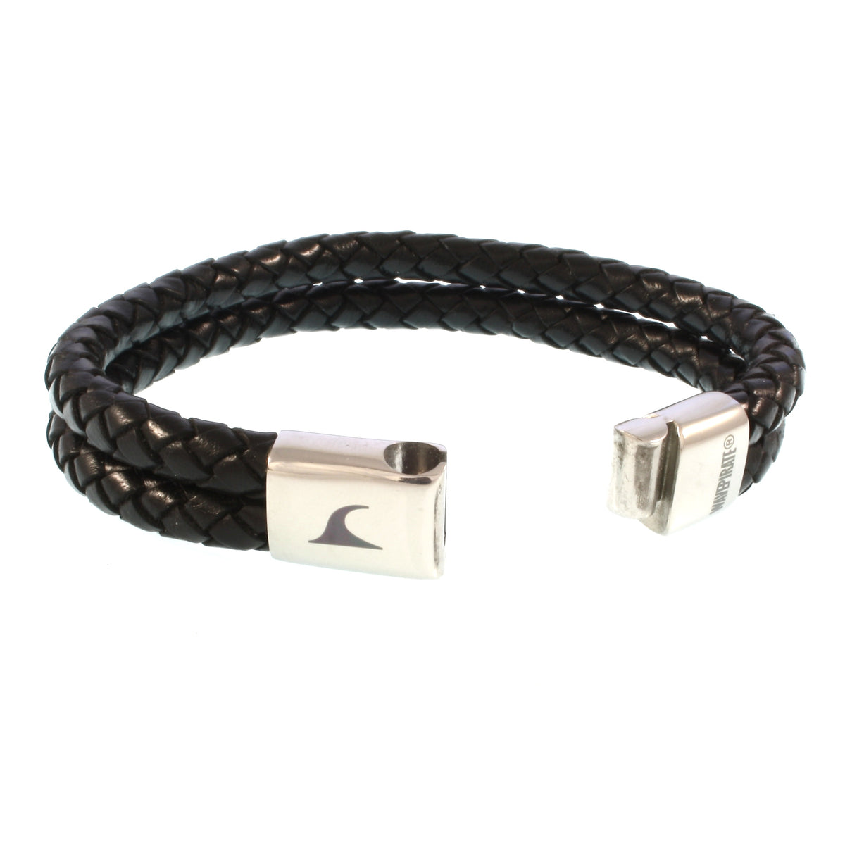 Leder-Armband-Herren-Tarifa-schwarz-geflochten-Edelstahlverschluss-offen-wavepirate-shop-f