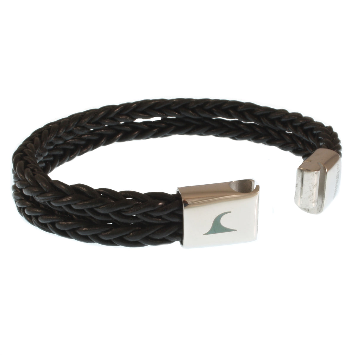 Leder-Armband-Herren-Tarifa-schwarz-geflochten-Edelstahlverschluss-offen-wavepirate-shop-z8