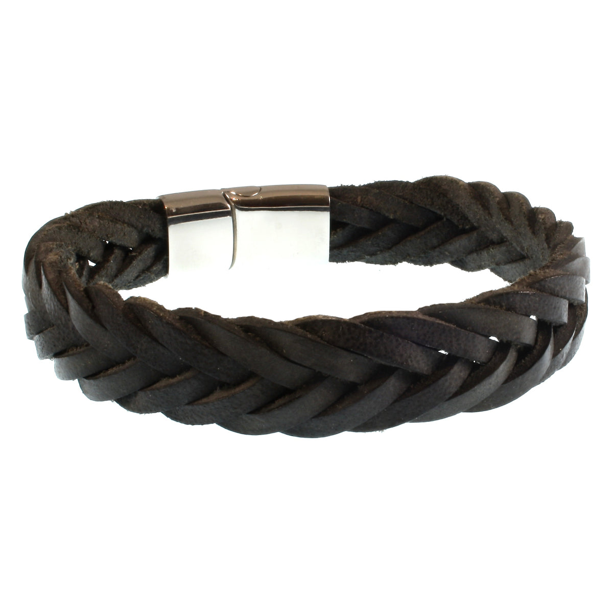 Leder-Armband-Herren-Tarifa-schwarz-geflochten-flach-Edelstahlverschluss-hinten-wavepirate-shop-f15