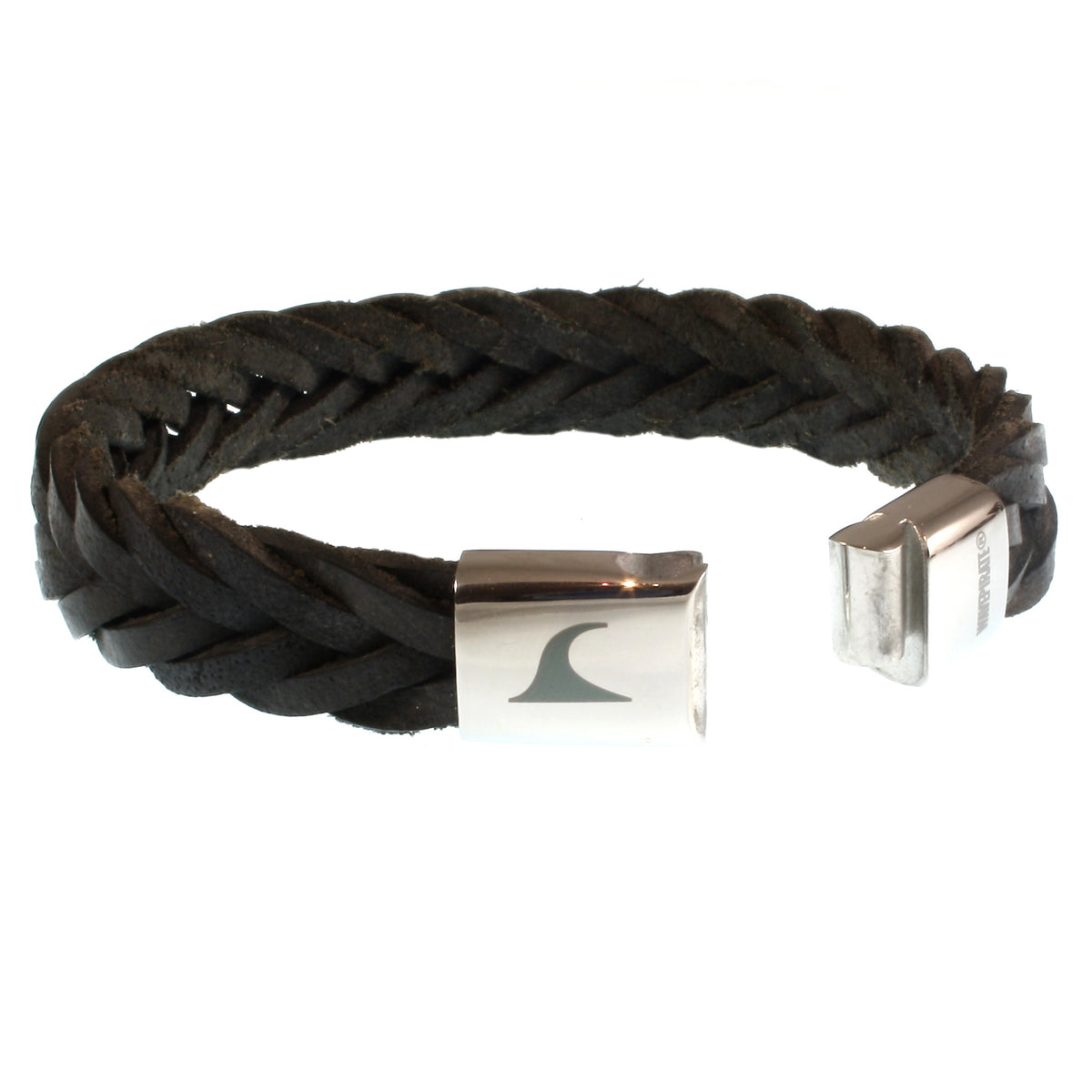 Leder-Armband-Herren-Tarifa-schwarz-geflochten-flach-Edelstahlverschluss-offen-wavepirate-shop-f15
