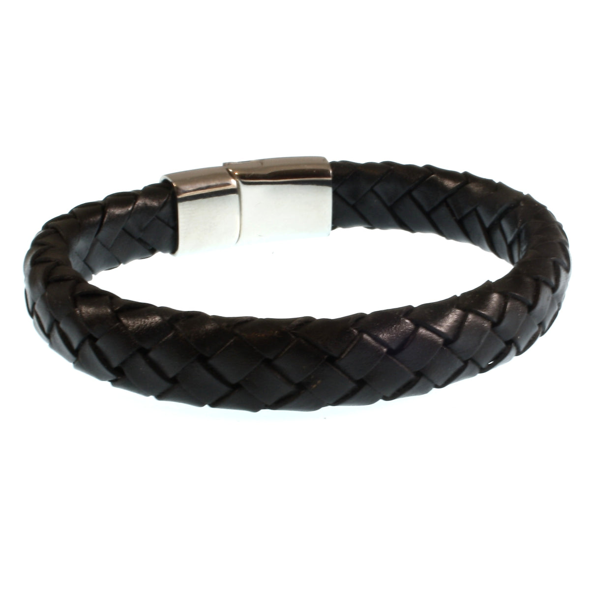 Leder-Armband-Herren-Tarifa-schwarz-geflochten-oval-Edelstahlverschluss-hinten-wavepirate-shop-ov
