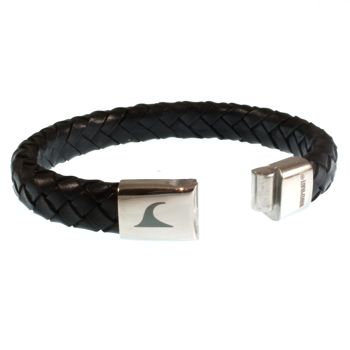 Leder-Armband-Herren-Tarifa-schwarz-geflochten-oval-Edelstahlverschluss-offen-wavepirate-shop-ov