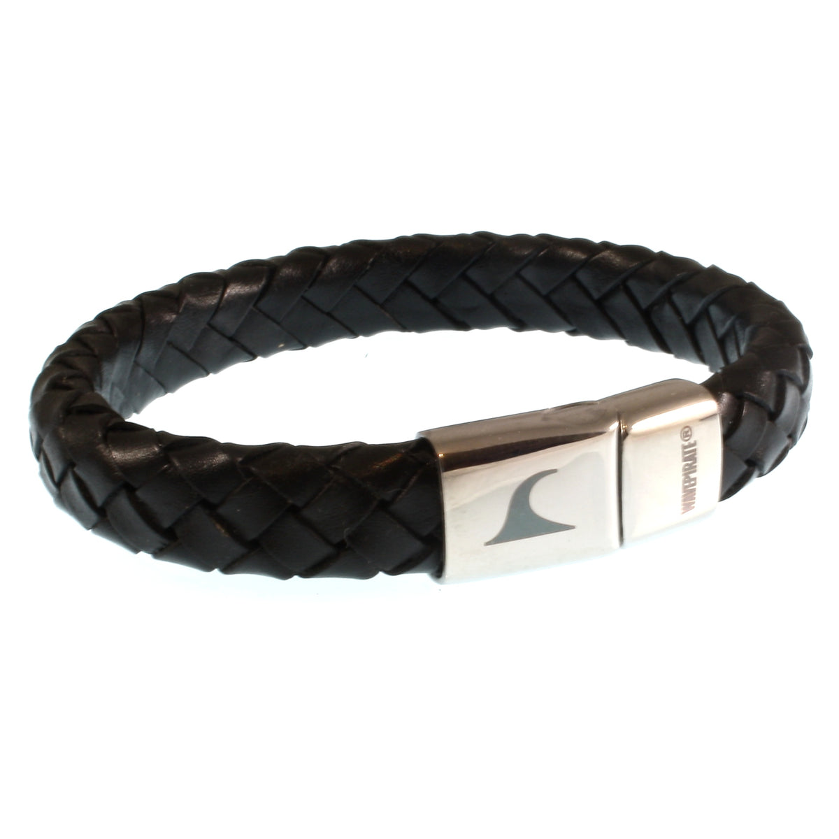 Leder-Armband-Herren-Tarifa-schwarz-geflochten-oval-Edelstahlverschluss-vorn-wavepirate-shop-ov