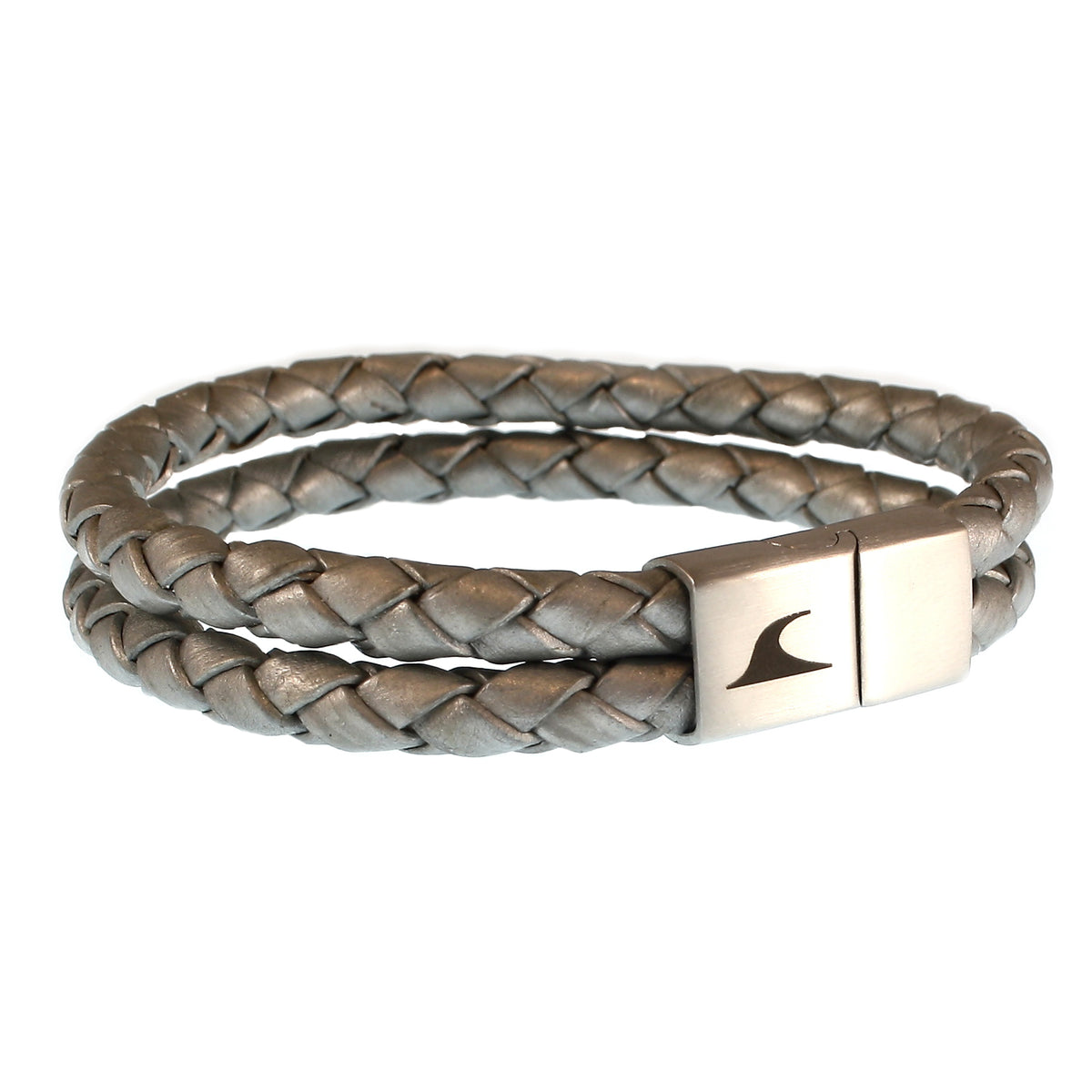 Leder-Armband-Herren-Tarifa-silber-geflochten-Edelstahlverschluss-vorn-wavepirate-shop-f