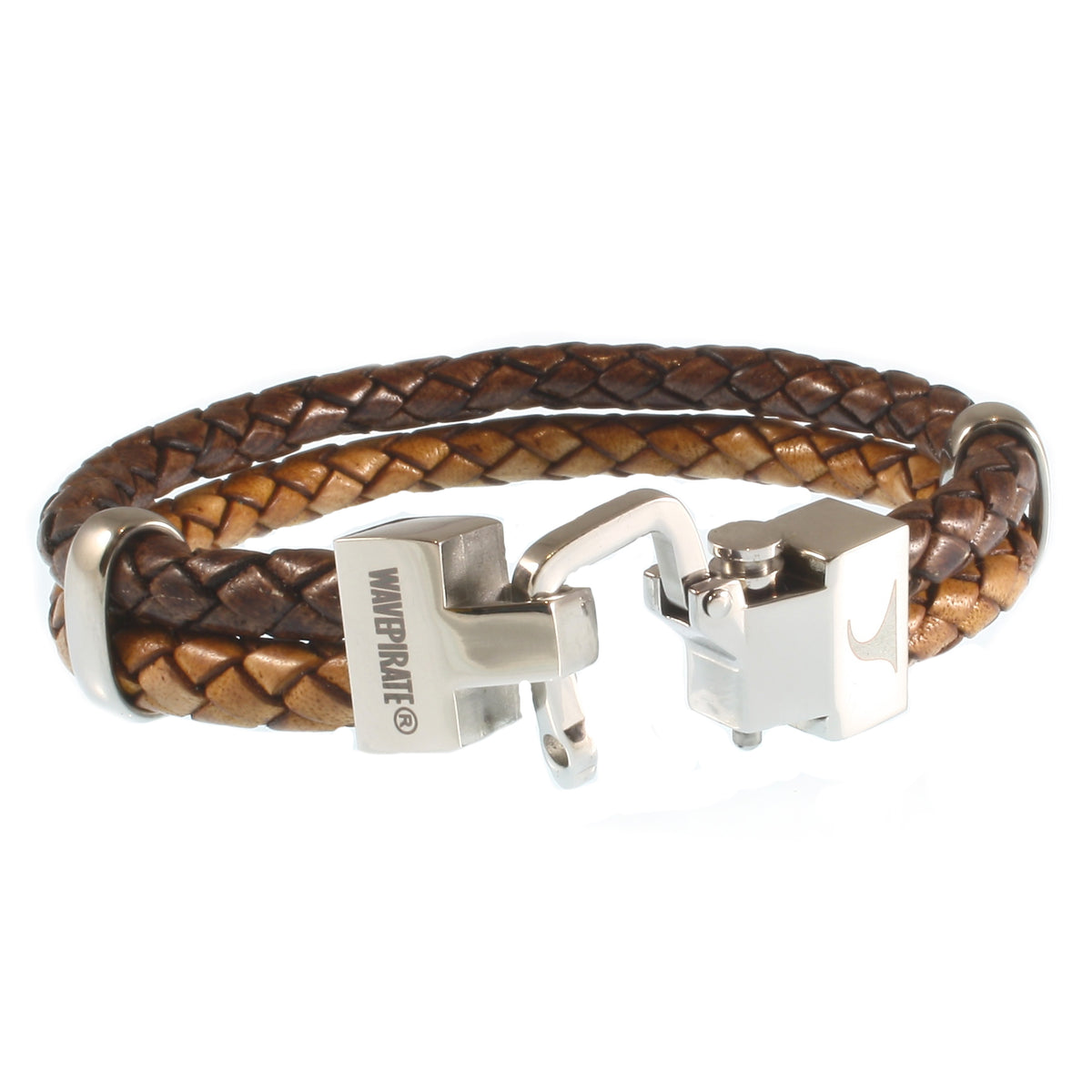 Leder-Armband-Herren-Turn-braun-cognac-geflochten-Edelstahlverschluss-offen-wavepirate-shop-f