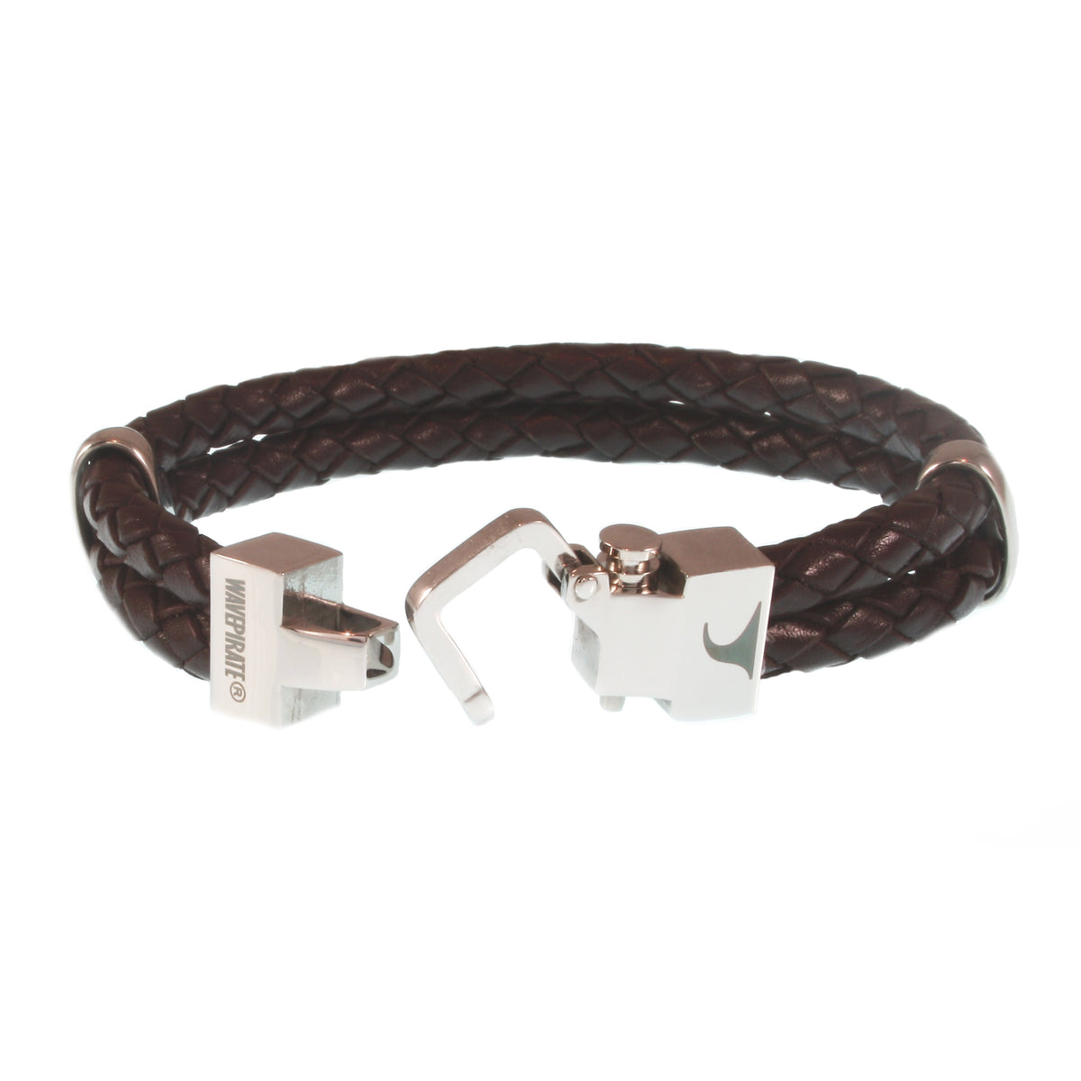Leder-Armband-Herren-Turn-braun-geflochten-Edelstahlverschluss-offen-wavepirate-shop-f